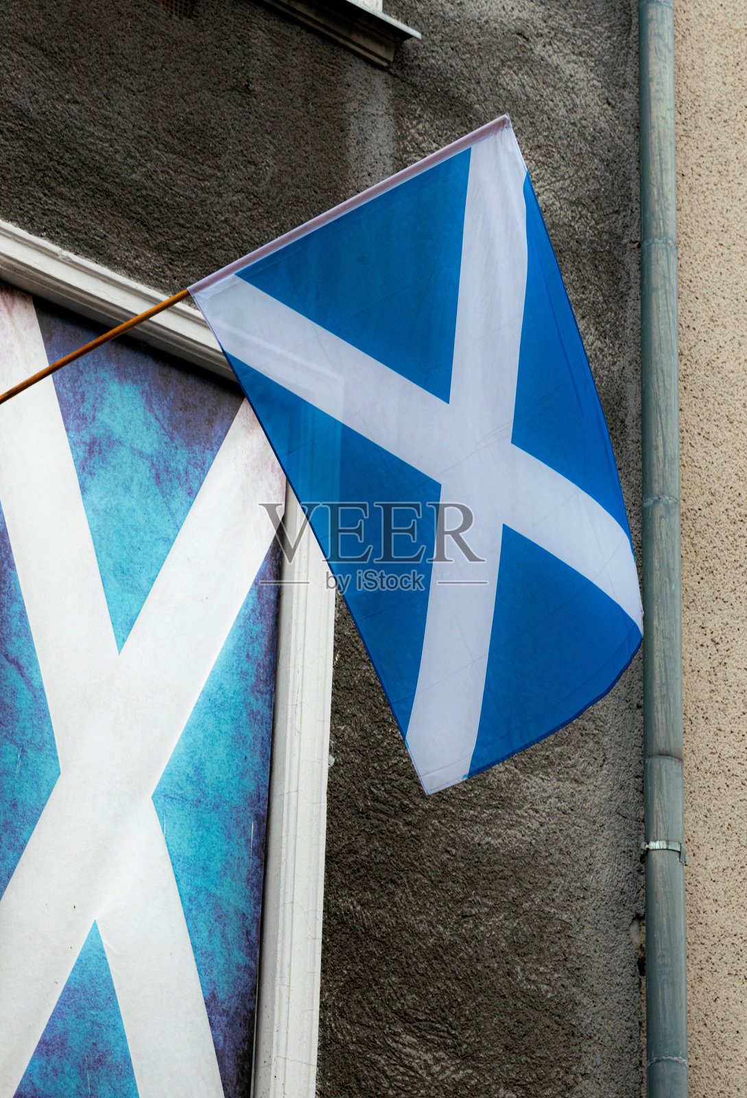 苏格兰的蓝白色旗帜照片摄影图片