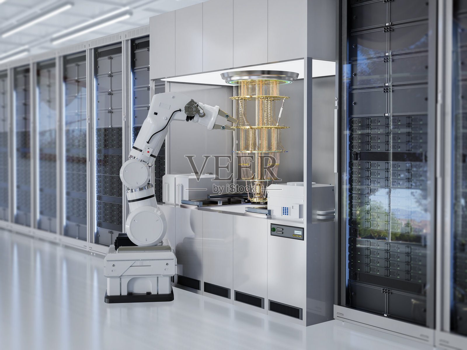 量子机器学习技术与机器人驱动量子机器和算法照片摄影图片