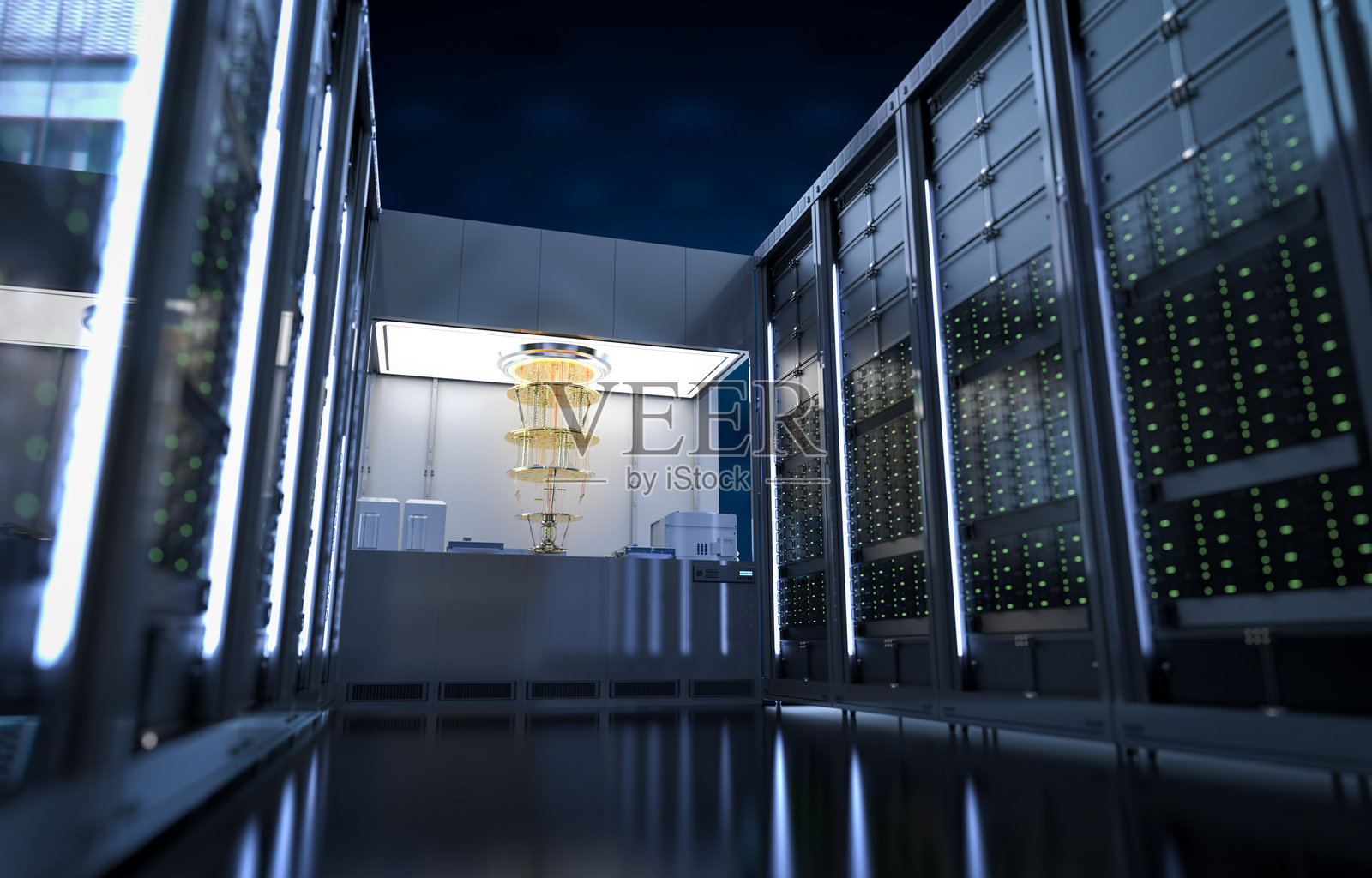 服务器机房中的量子计算机服务器网络照片摄影图片