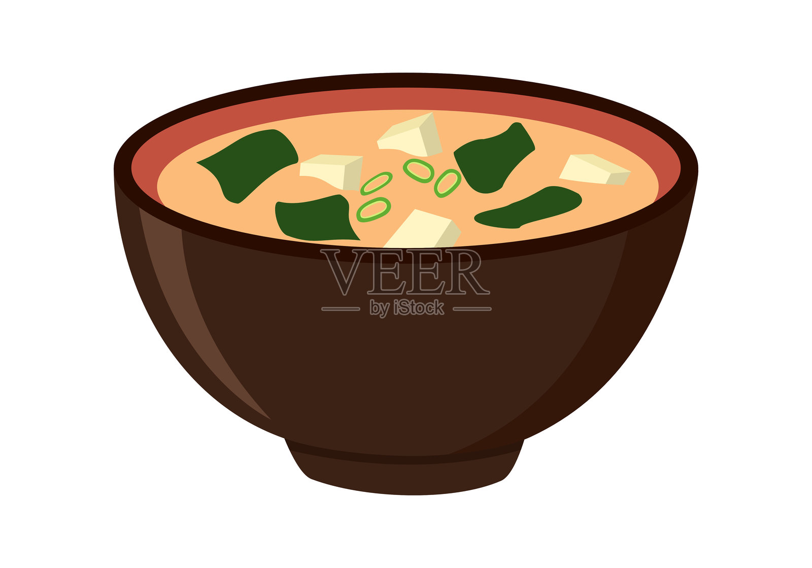 白色背景上的扁平设计味噌汤碗。插画图片素材