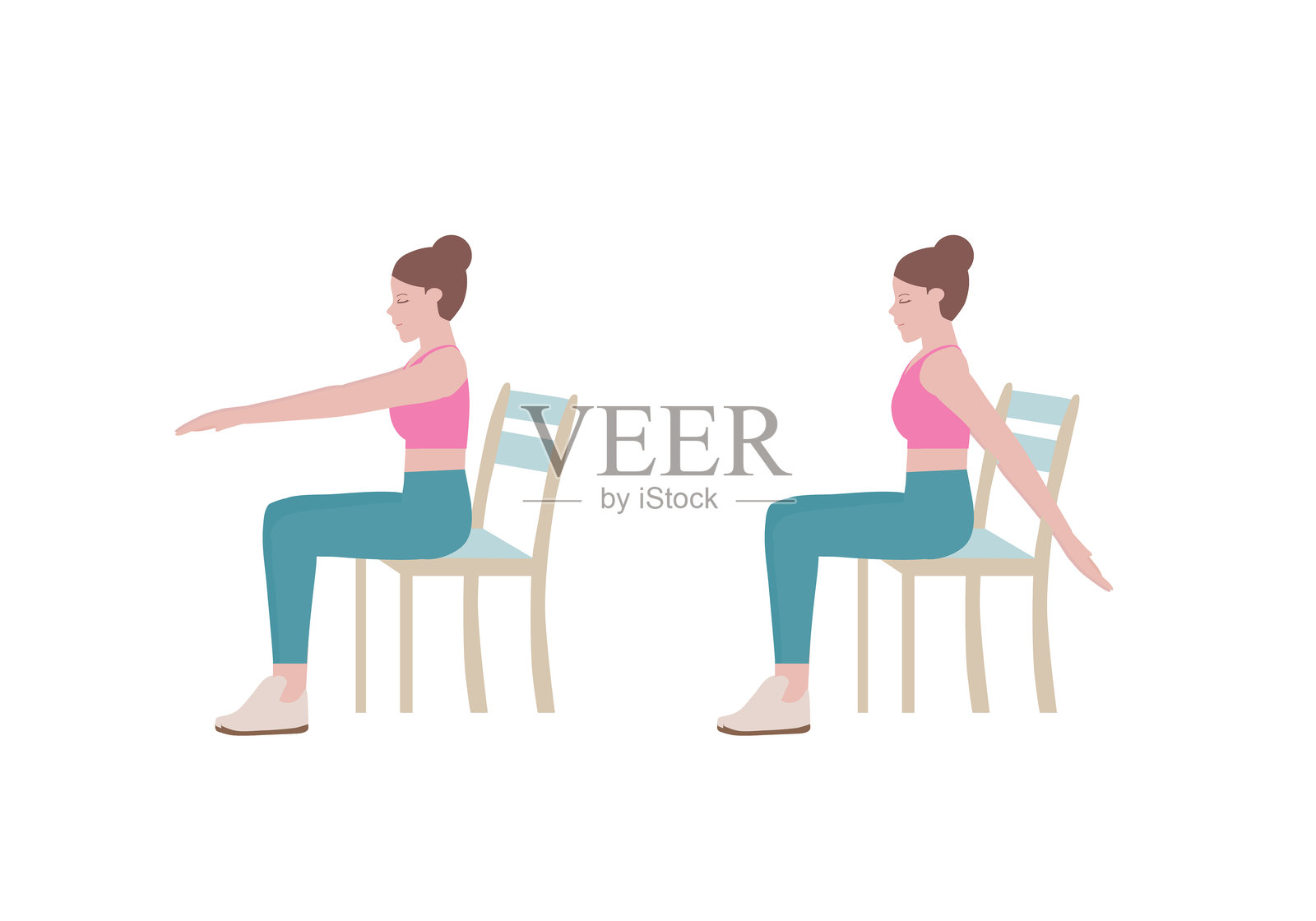 在家用稳固的椅子进行锻炼：手臂摆动插画图片素材