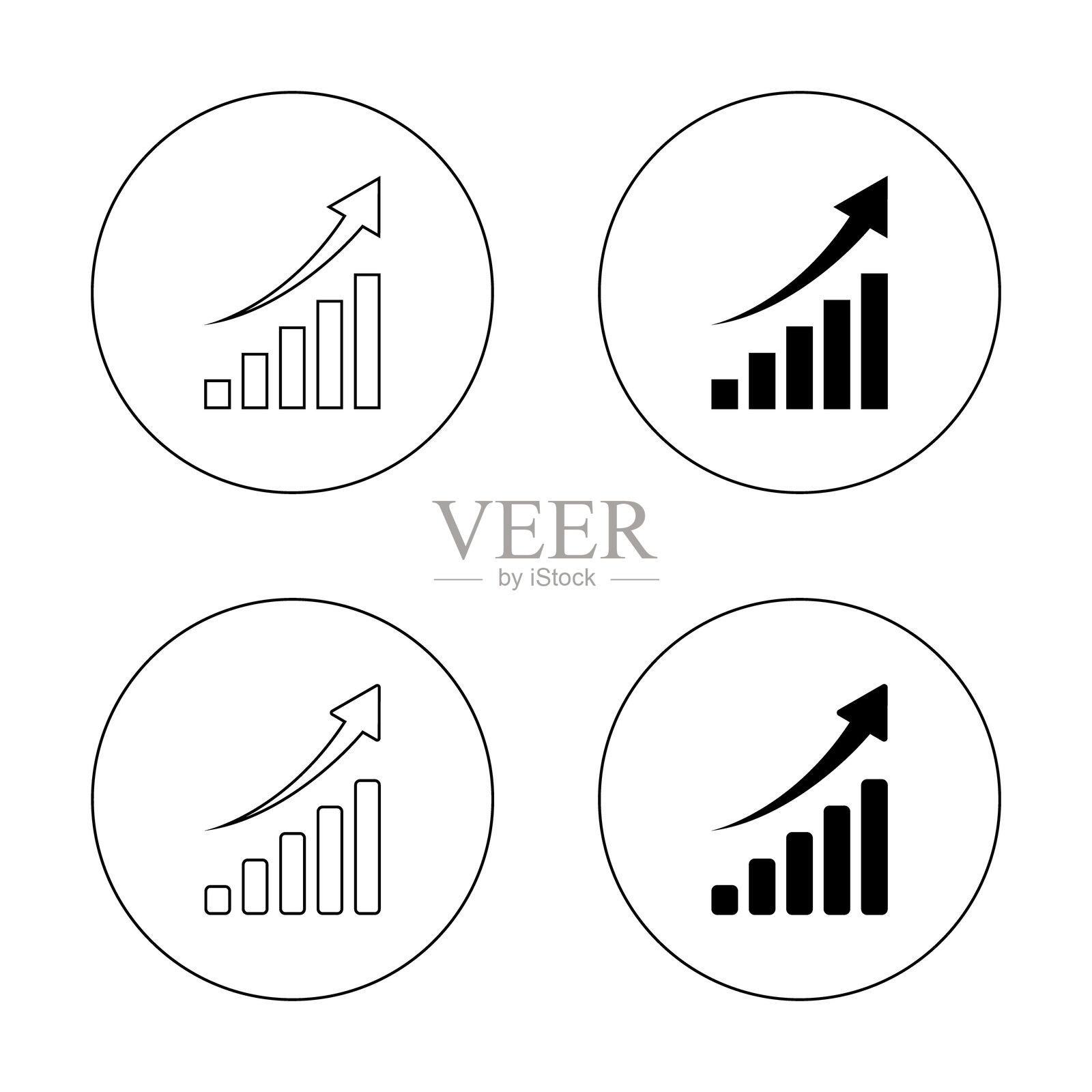 圆形统计图标集合：增长条形图概念插画图片素材
