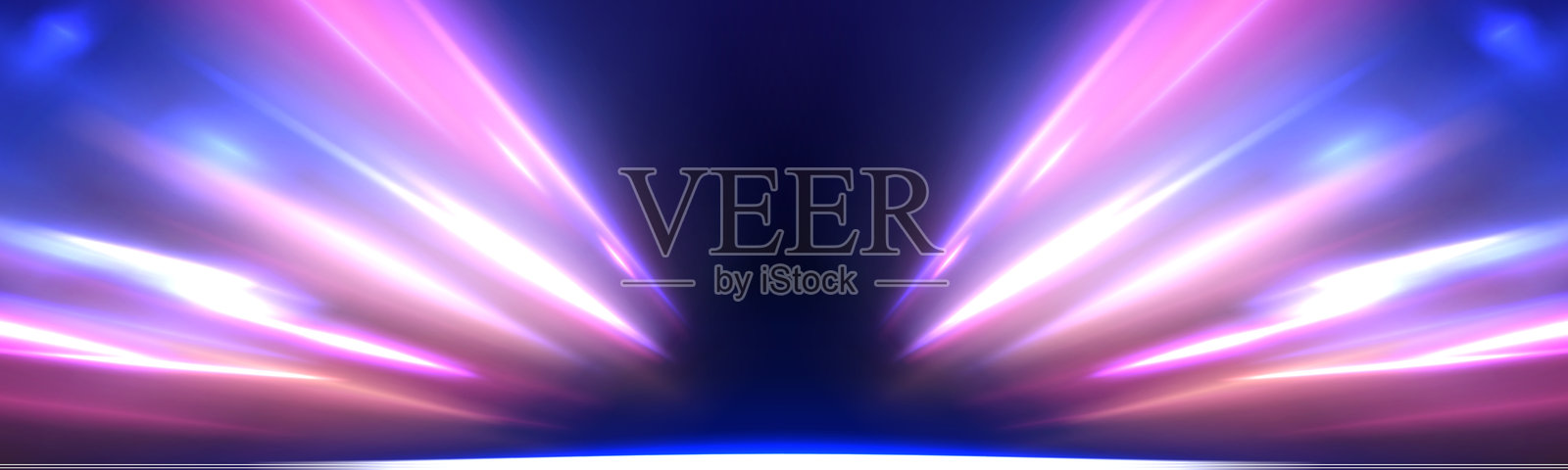 霓虹灯照亮的横向夜间公路全景插画图片素材