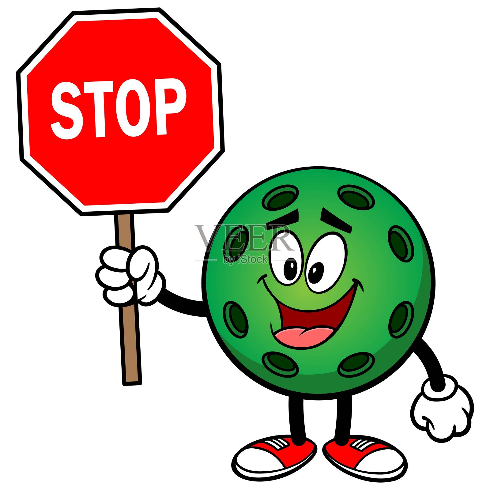 绿球与停车标志的匹克球插画图片素材