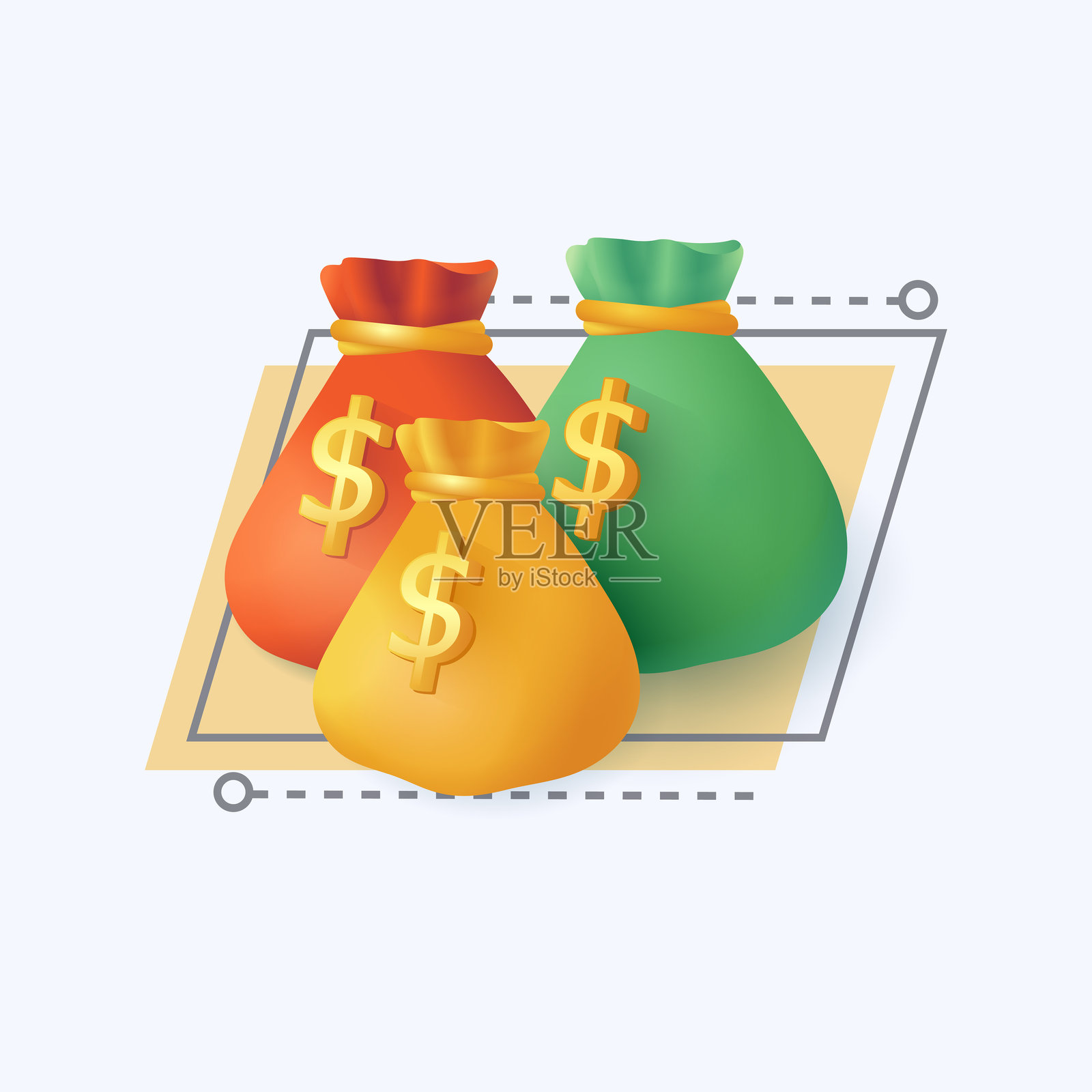 白色背景上的3D卡通风格钱袋图标插画图片素材