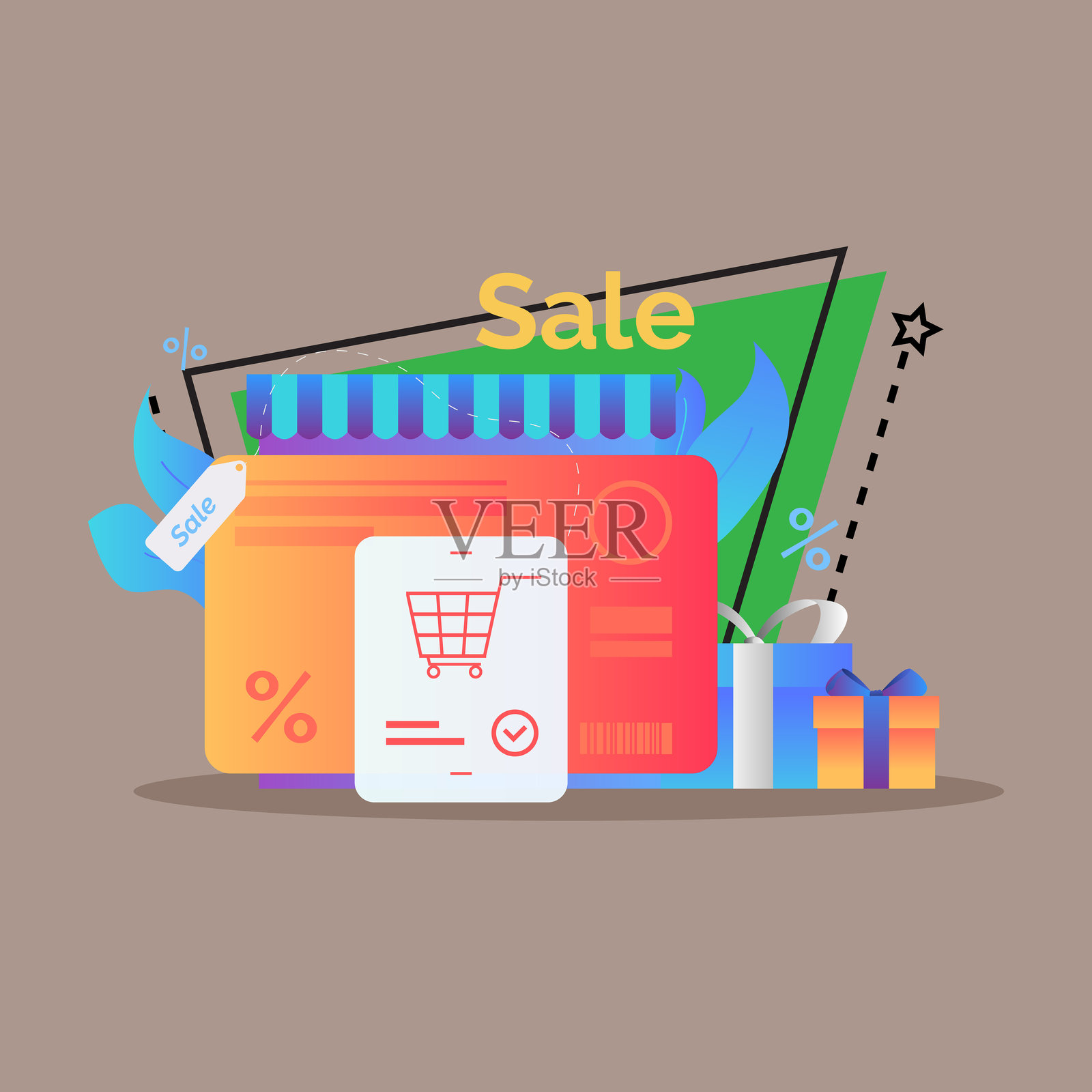 在线商店使用卡支付的扁平矢量插图插画图片素材