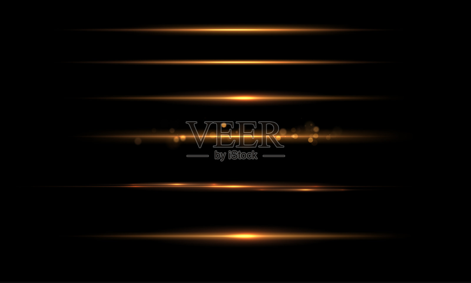 黄色光线效果。金色发光霓虹线。金色的尘埃和眩光。闪光。金色尘埃散景。金色彩带在黑色背景下闪烁。插画图片素材