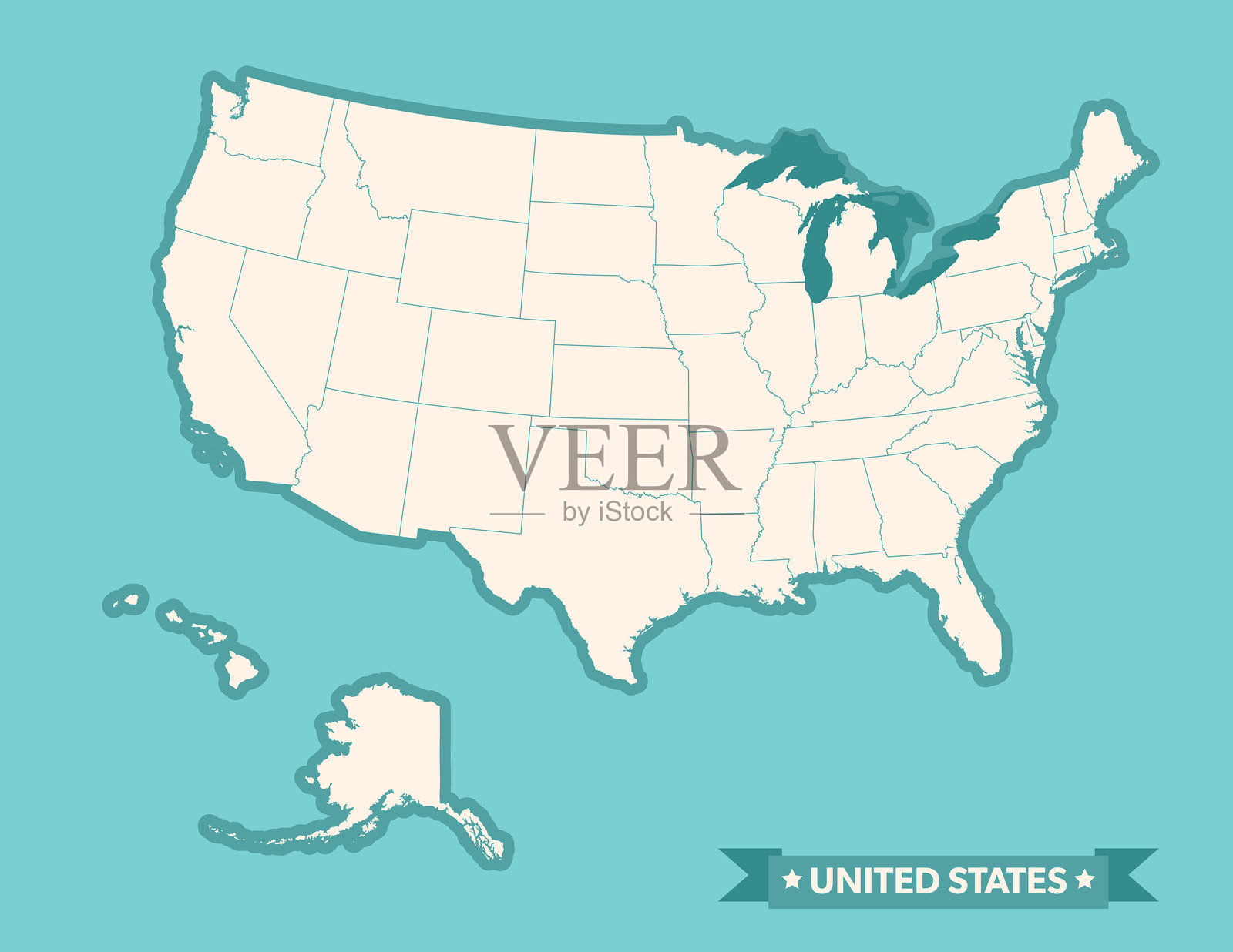 蓝色背景上的美国地图插画图片素材