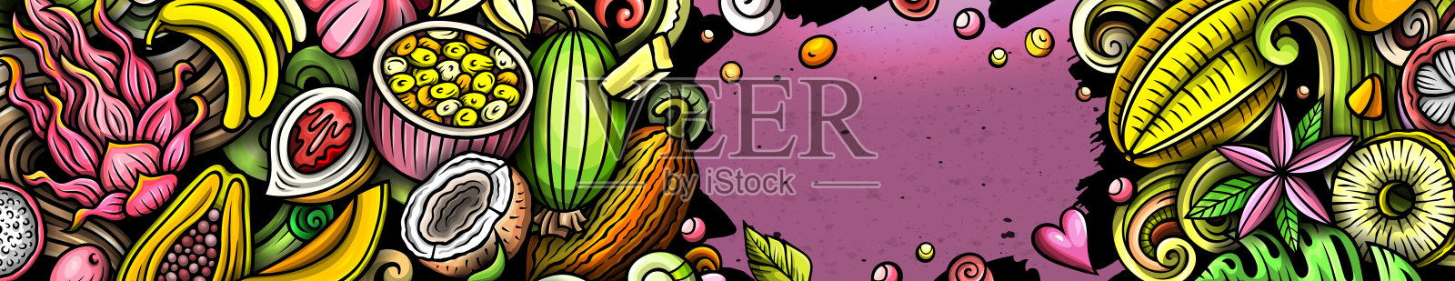 卡通矢量涂鸦热带水果横幅插画图片素材
