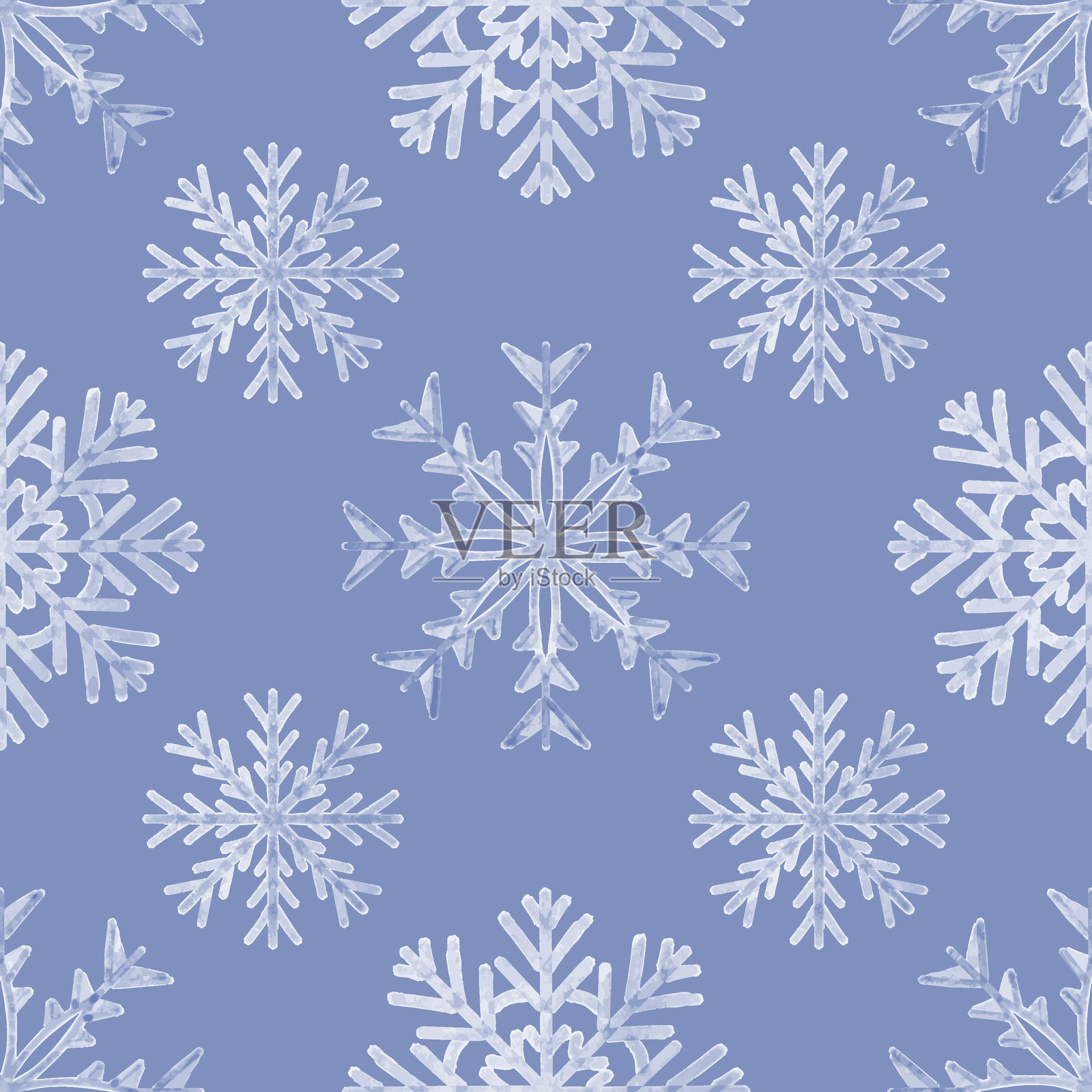 手绘水彩雪花，矢量图，蓝色背景。插画图片素材