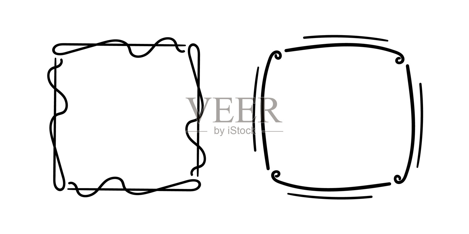 方形涂鸦框架，手绘字母组合。带有简单草图设计元素的边缘和框架。插画图片素材