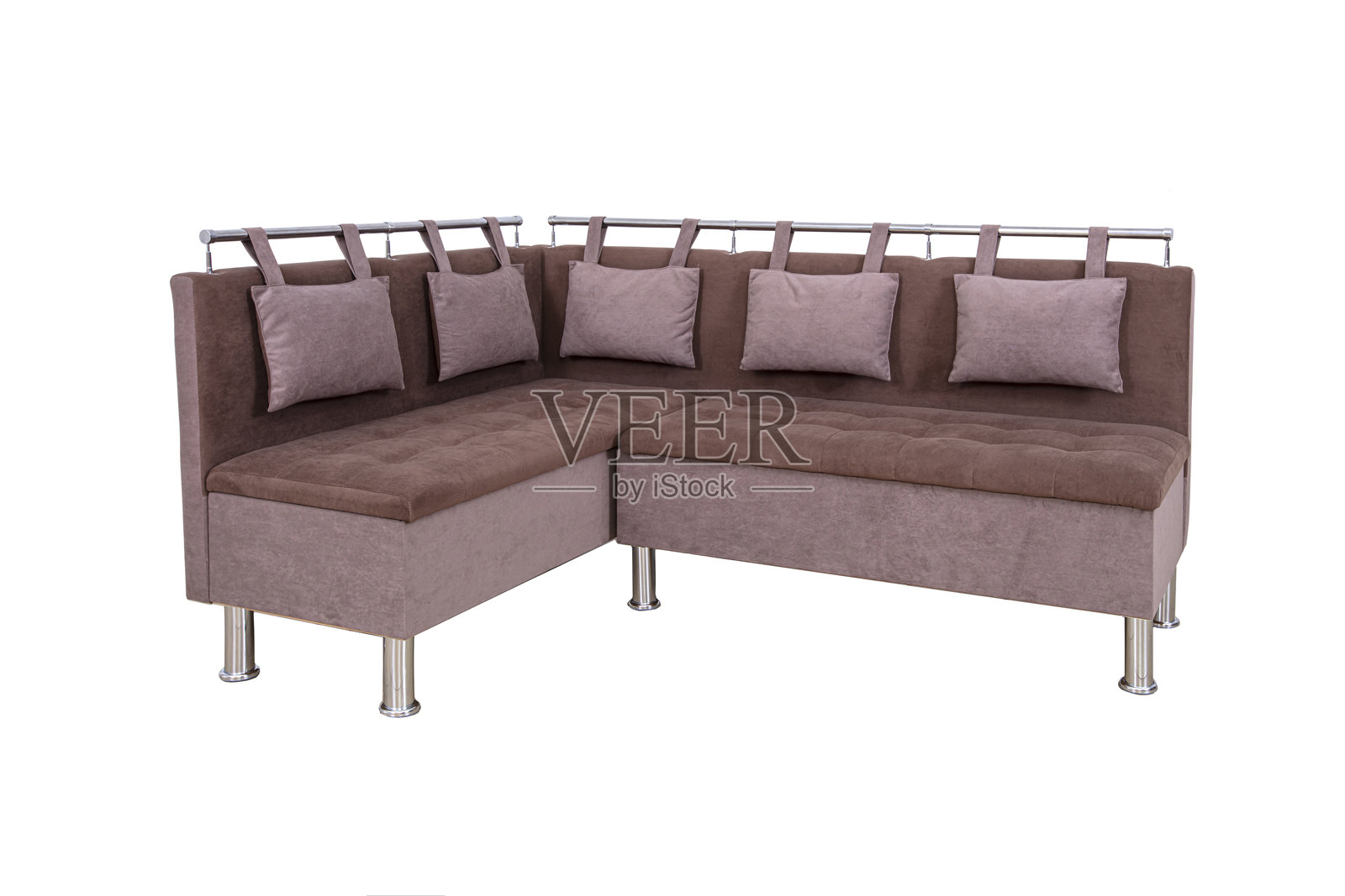 白色背景上孤立的厨房转角沙发，带软垫家具照片摄影图片