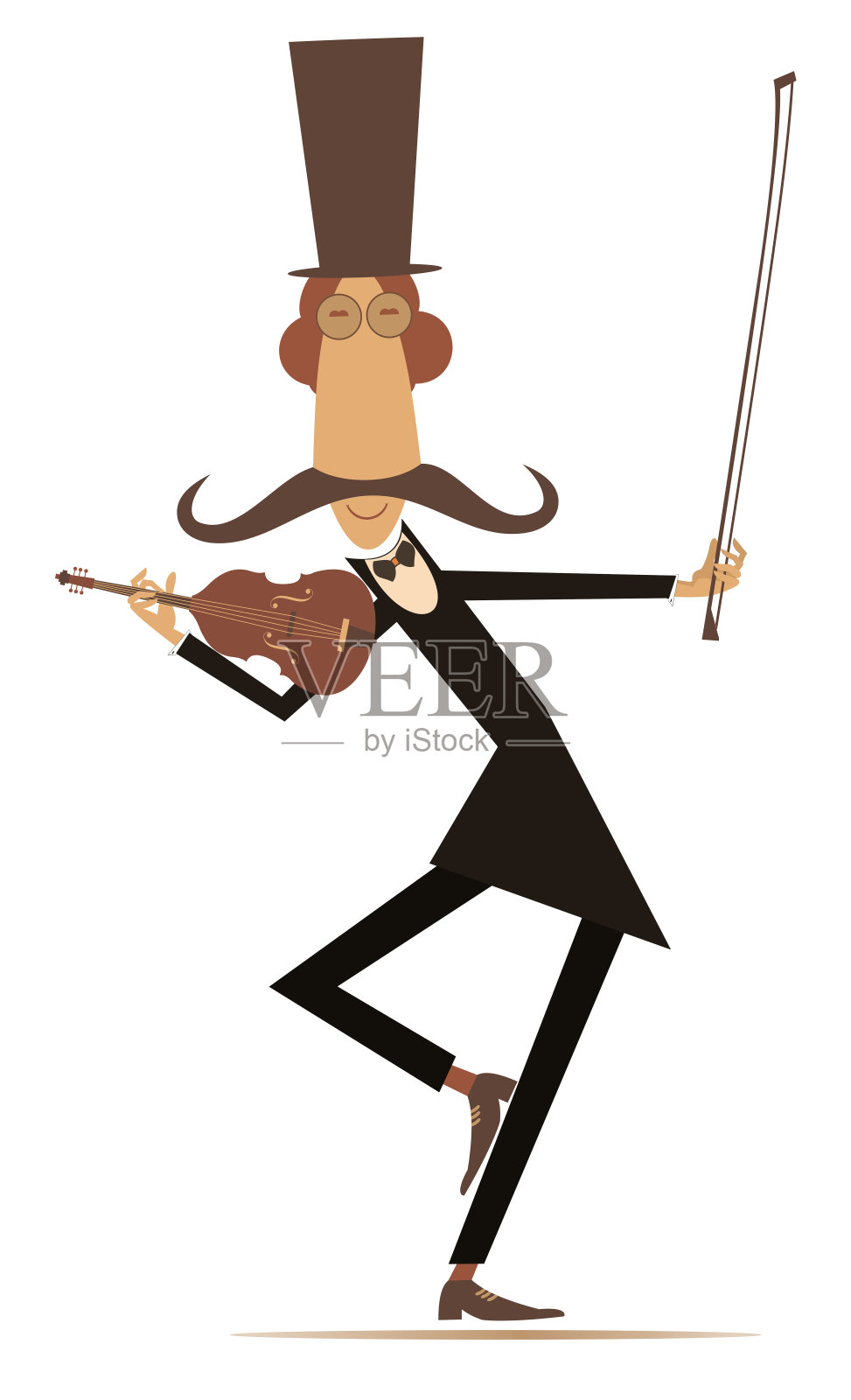 戴着高顶帽的卡通小提琴手插画图片素材