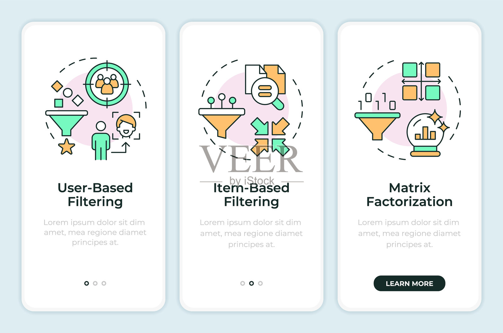 协同过滤类型的移动应用程序入门屏幕插画图片素材