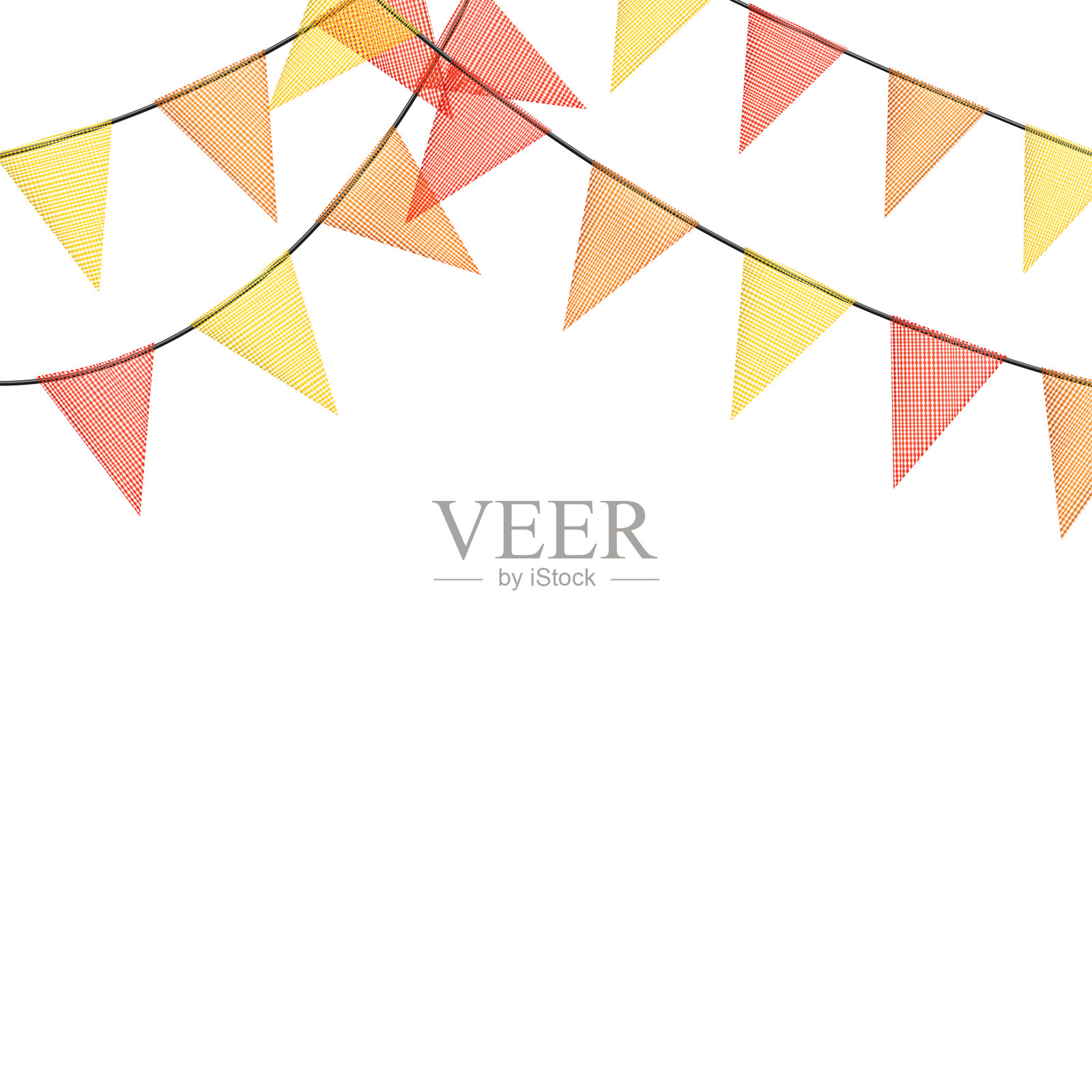 五彩缤纷的旗帜彩带，由撕碎的布料制成。用于节日和派对庆祝的装饰性多色派对旗帜。插画图片素材