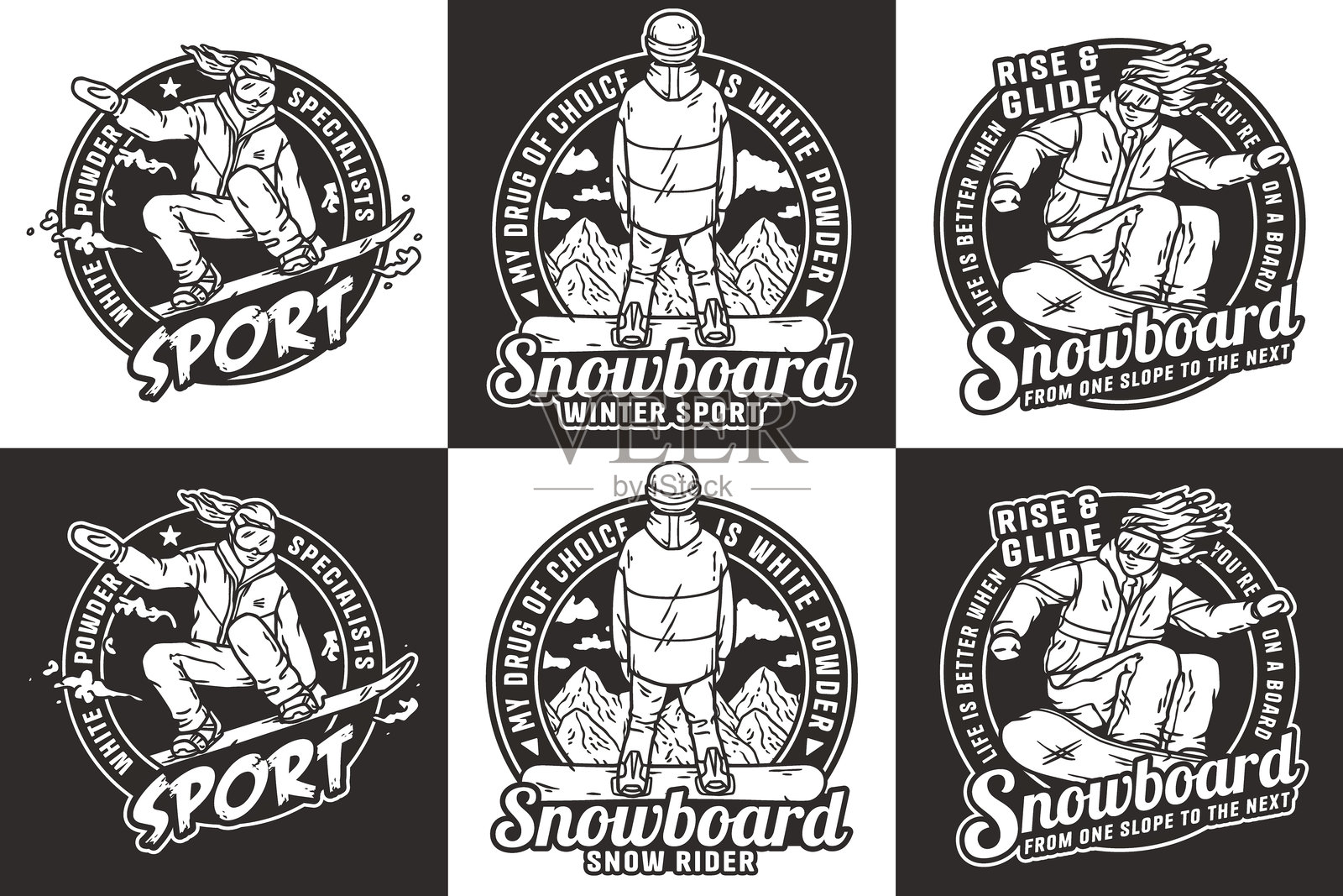 滑雪者表演技巧并展示滑雪板插画图片素材