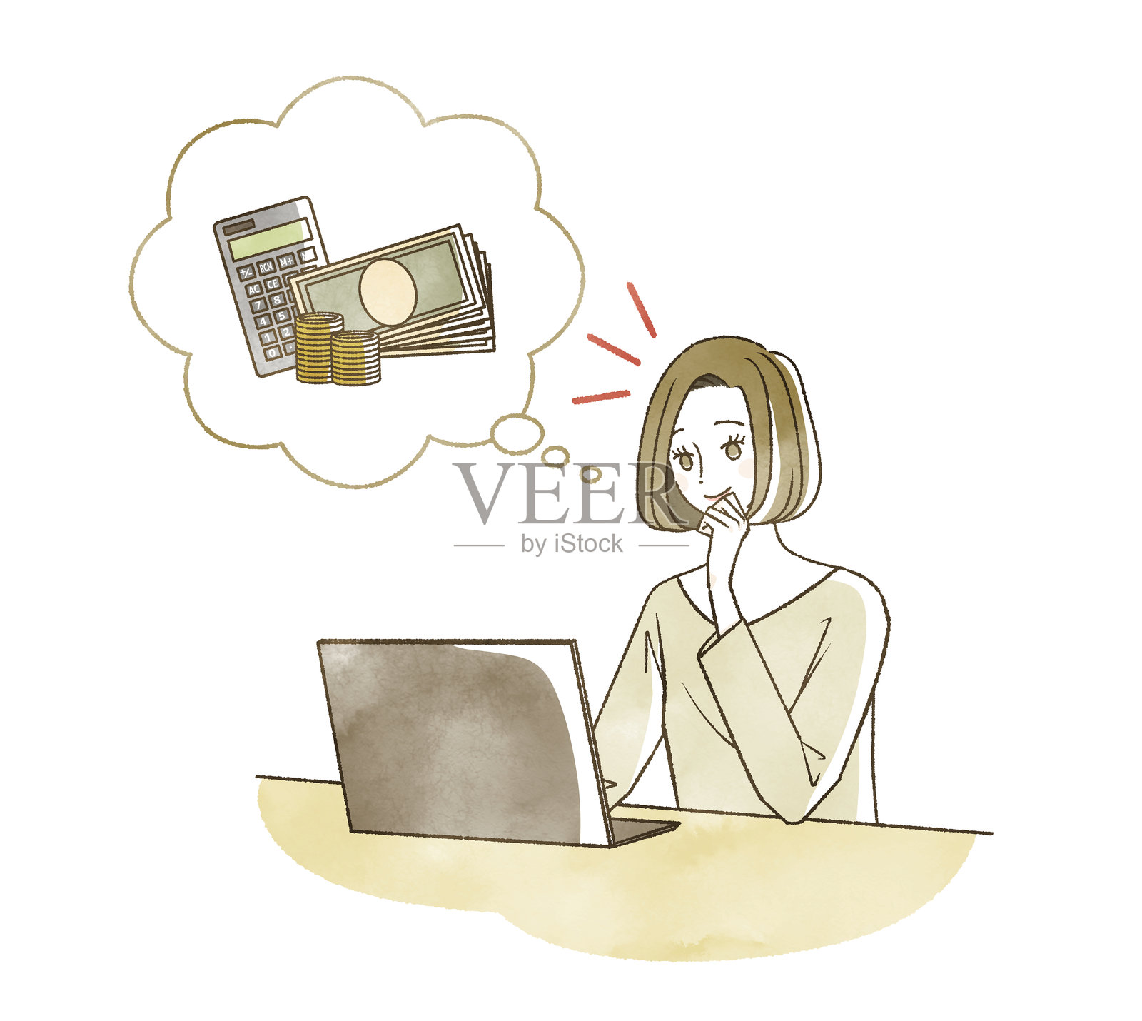 女子在笔记本电脑上查看余额插画图片素材