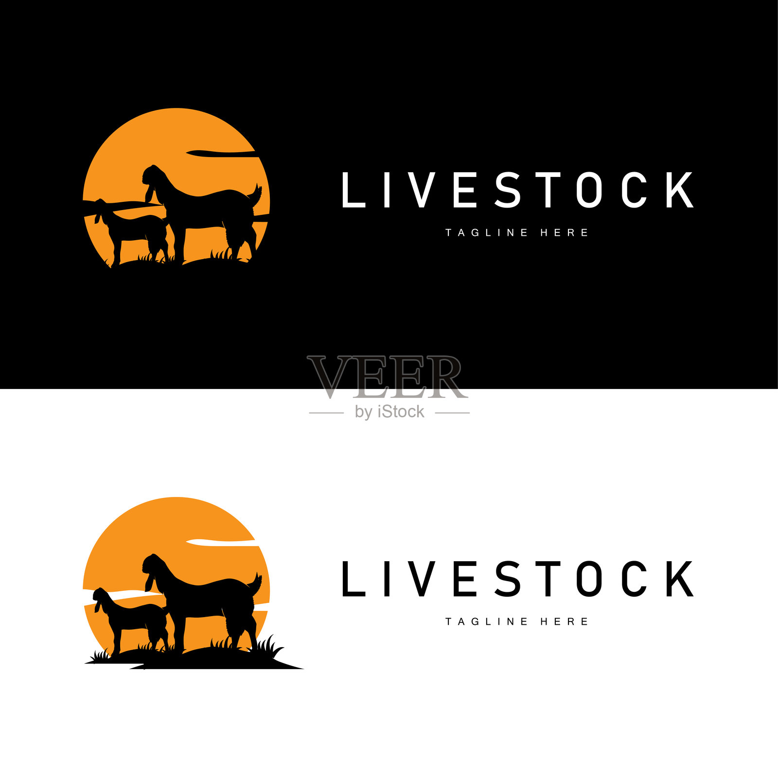 牲畜山羊符号，简单农业剪影设计产品品牌模板插图插画图片素材