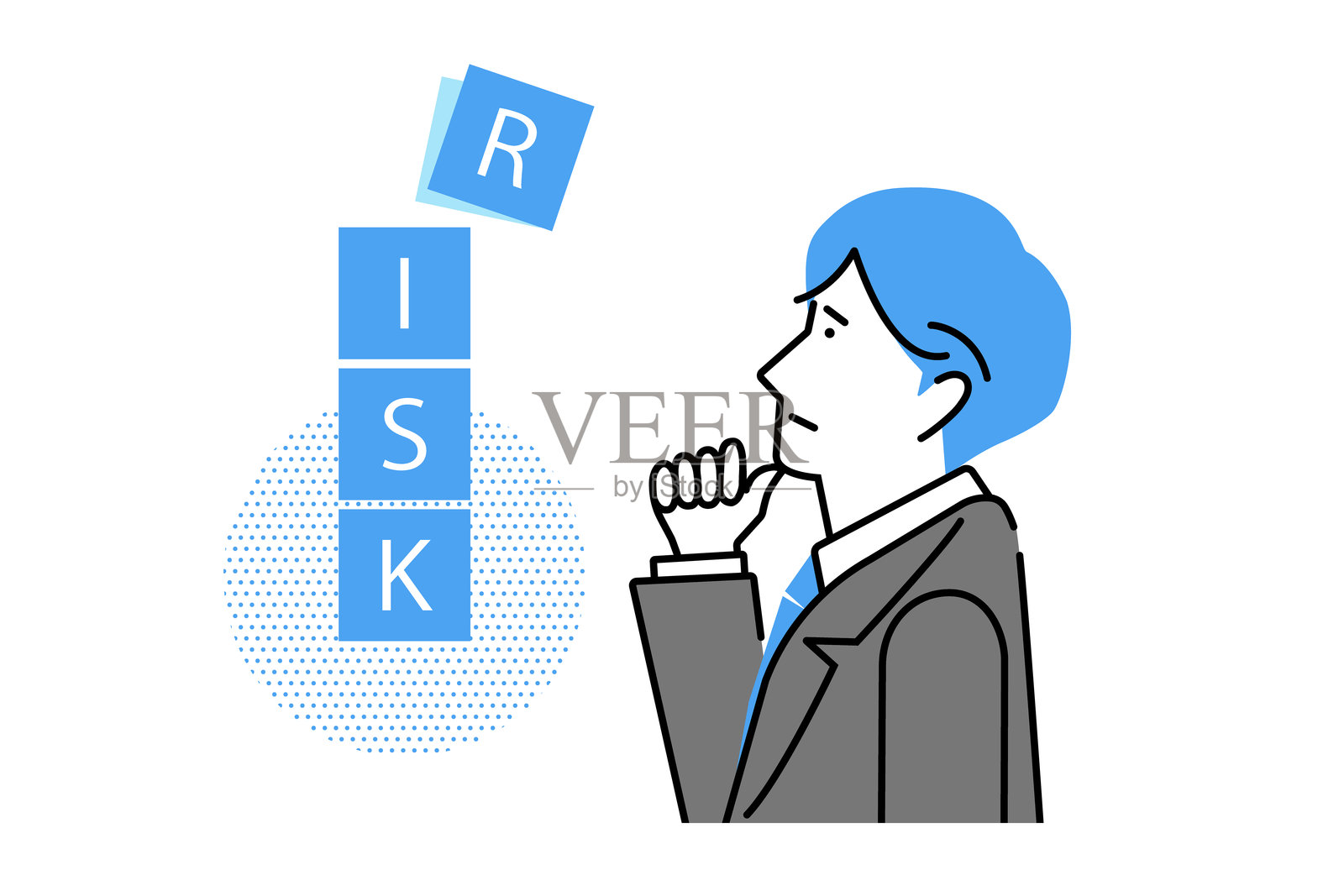 商人侧身思考风险插画图片素材