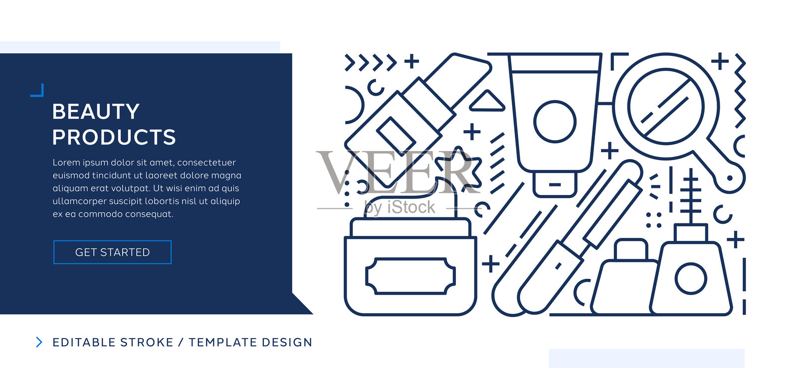 美容产品主题可编辑矢量线条艺术设计插画图片素材