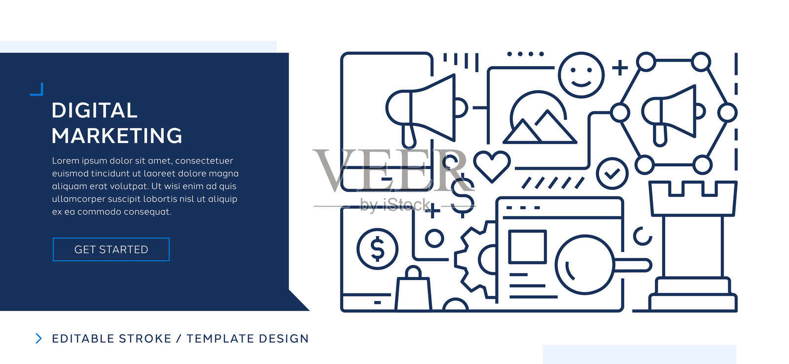 数字营销主题可编辑矢量线条艺术设计插画图片素材