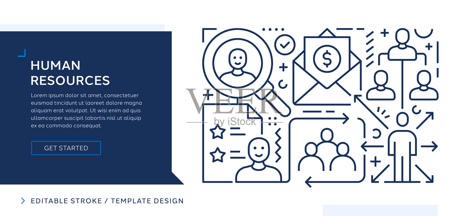 人力资源主题可编辑矢量线条艺术设计插画图片素材