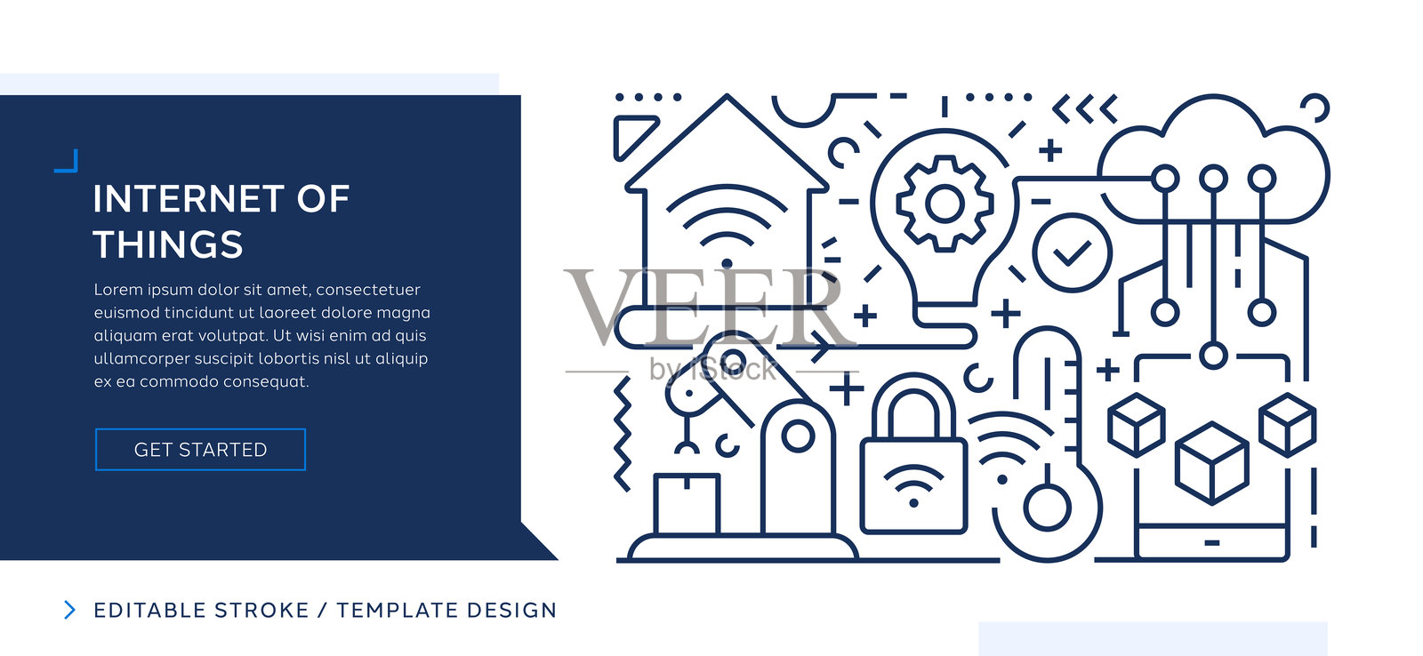 物联网主题可编辑矢量线条艺术设计插画图片素材