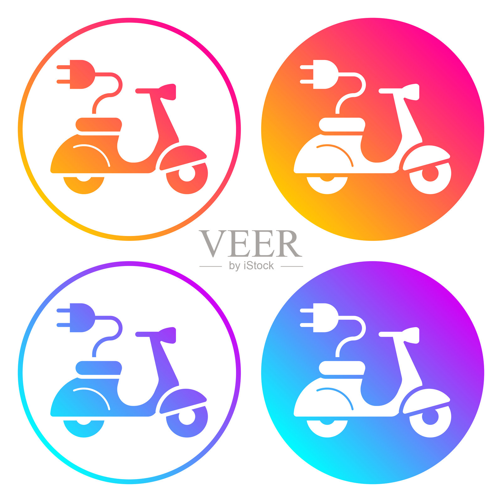 带插头的电动滑板车摩托车圆形渐变色图标插画图片素材