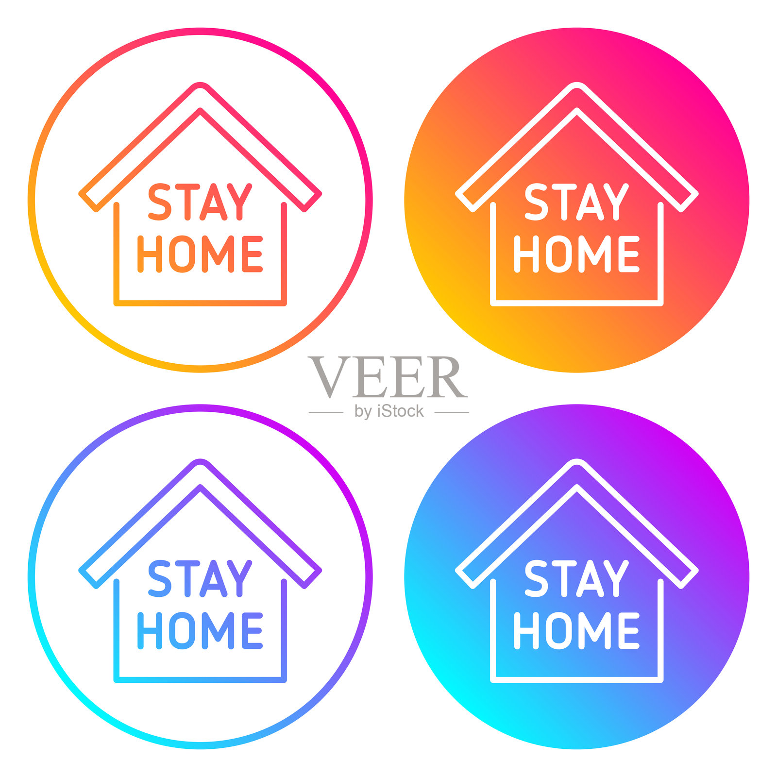 居家标志。带有颜色渐变的圆形图标插画图片素材