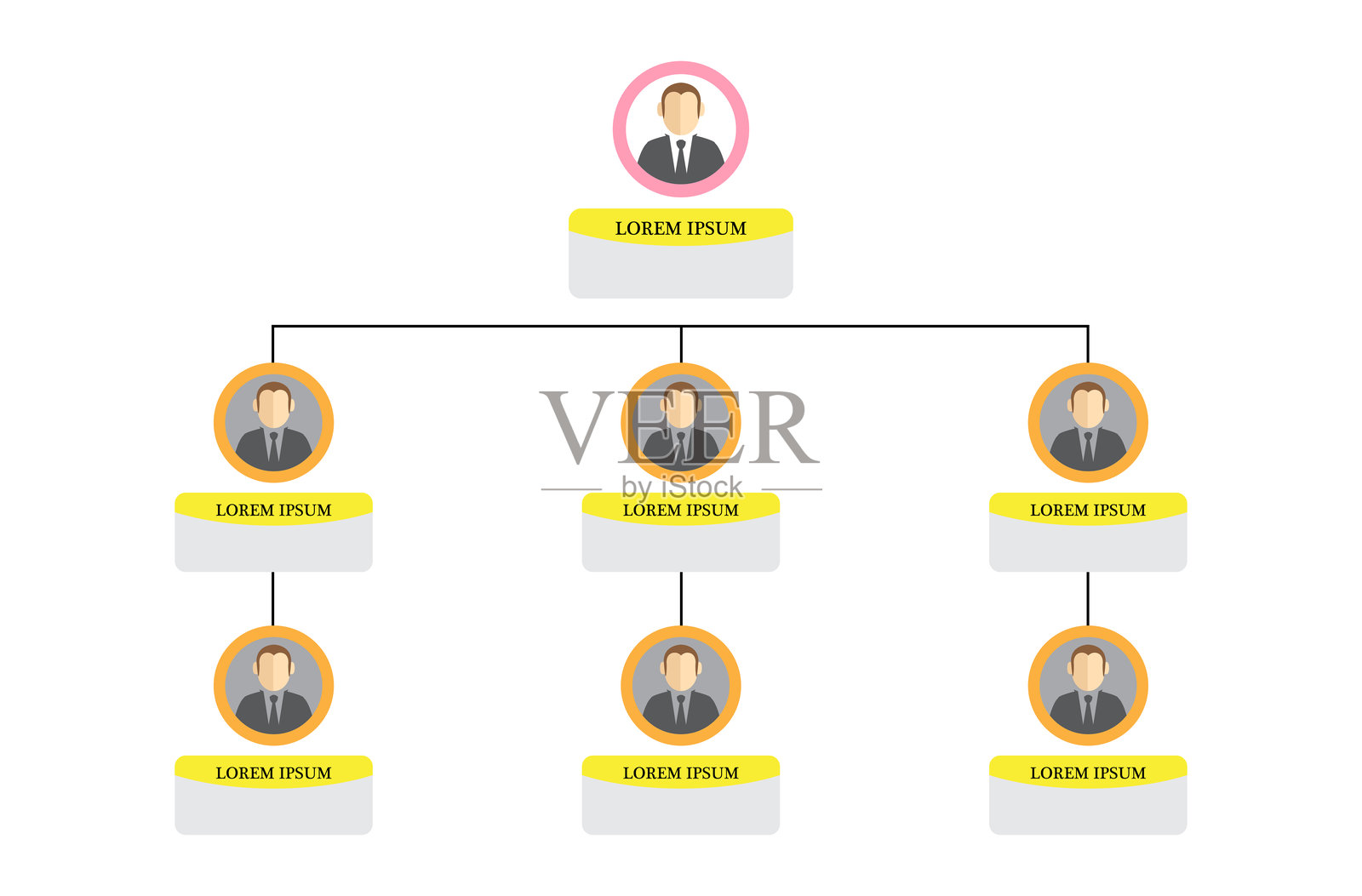带有人物图标和抽象线条的组织结构图信息图，企业组织结构，矢量图插画图片素材