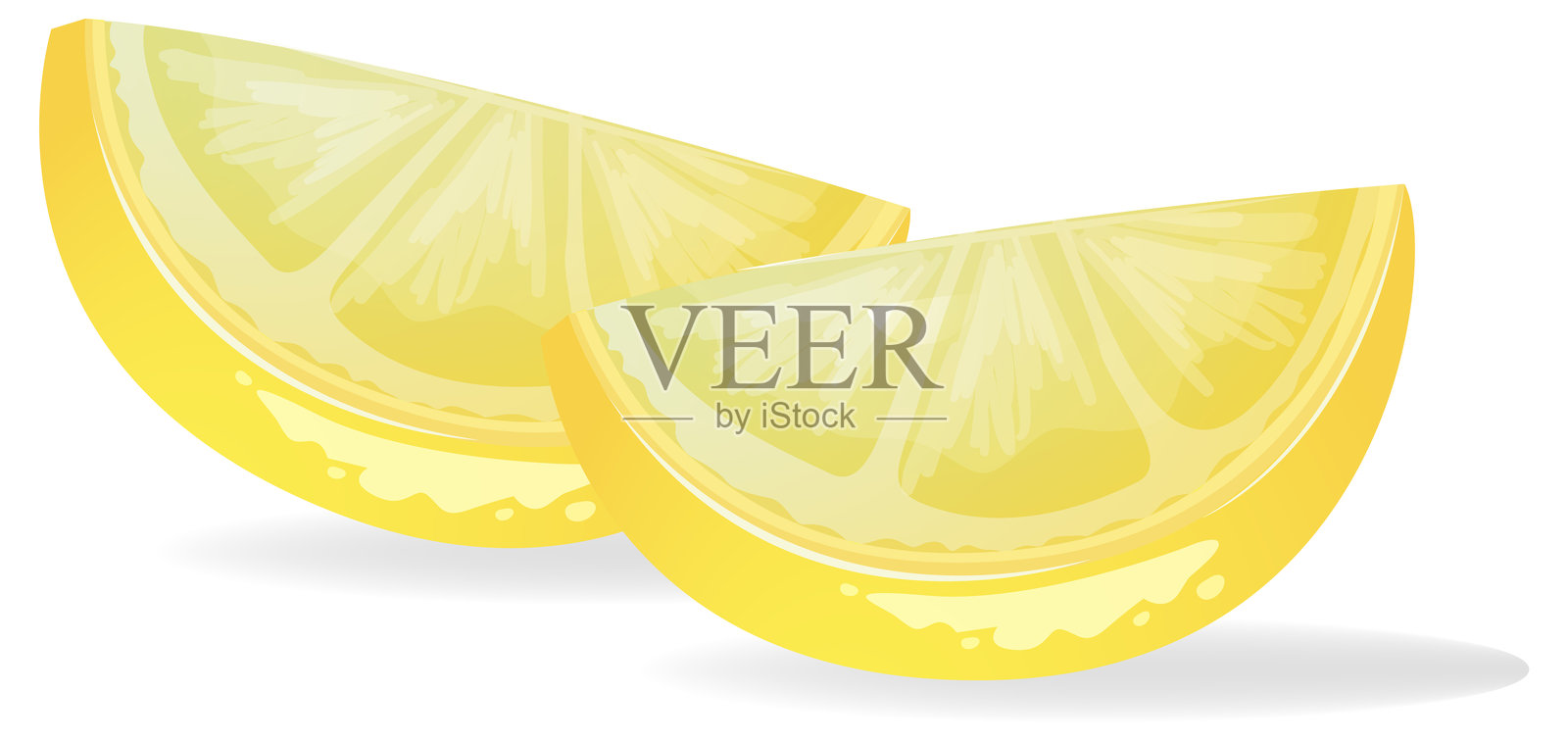 两片鲜艳的柠檬片在白色背景上插画图片素材