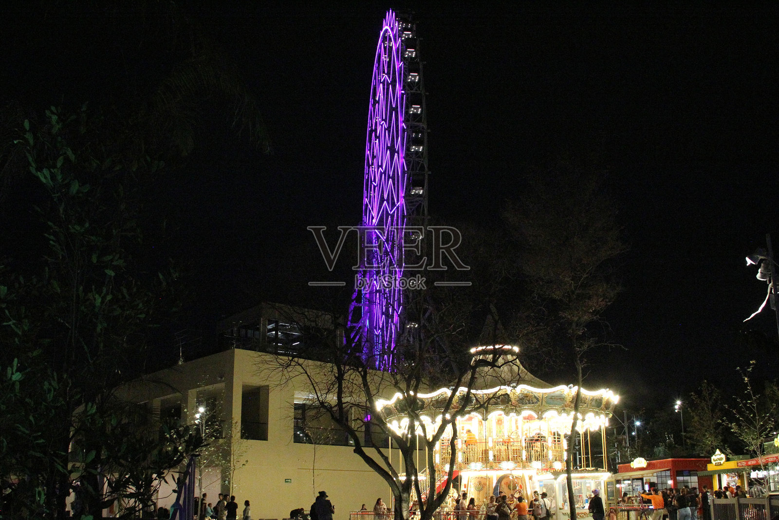 查普尔特佩克森林城市公园彩色摩天轮夜景照片摄影图片