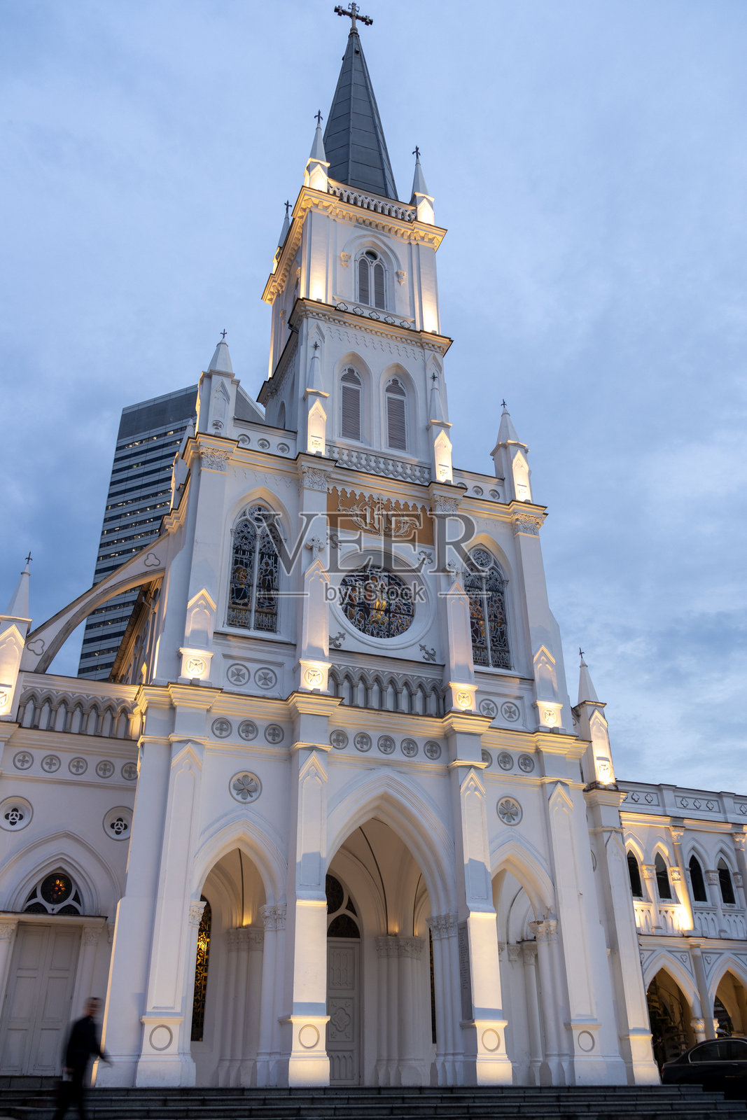 新加坡赞美广场教堂中心区域夜景照片摄影图片