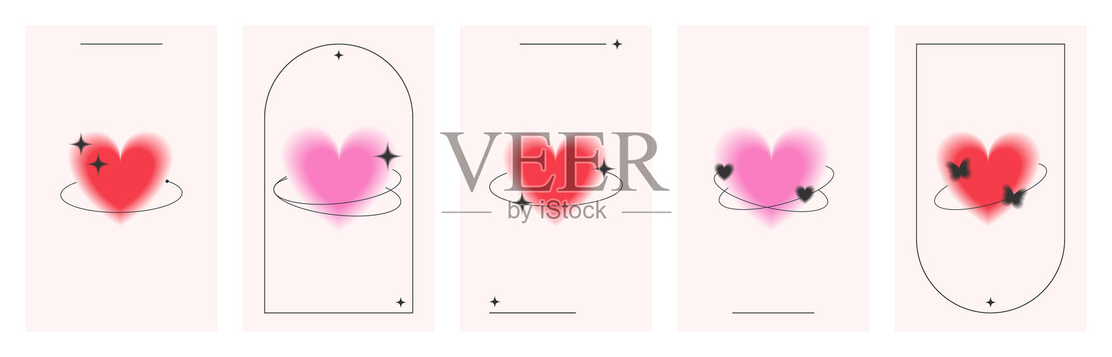 红色和粉色的模糊效果渐变心形光晕插画图片素材