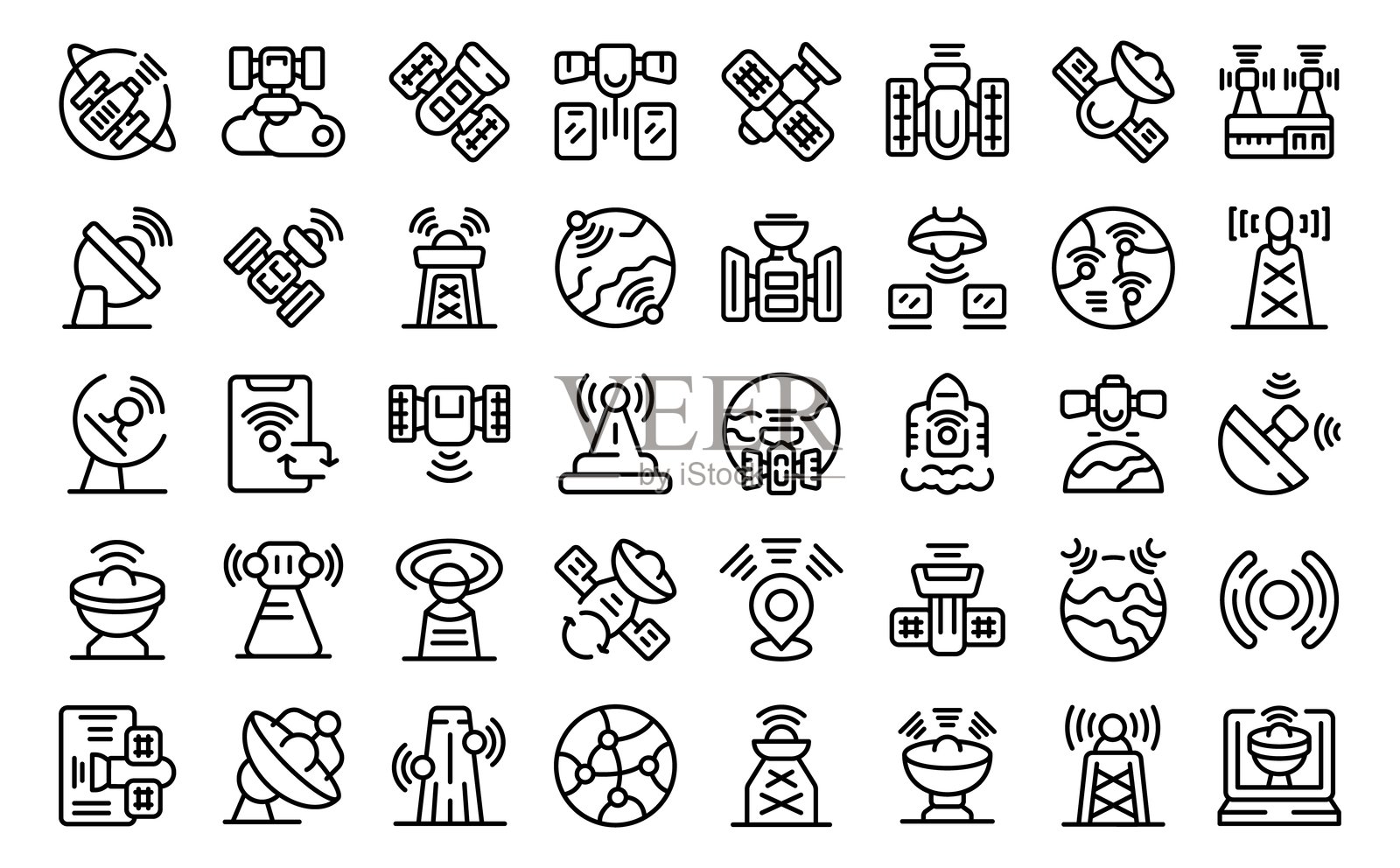 卫星互联网图标集轮廓矢量图. Wifi互联网插画图片素材