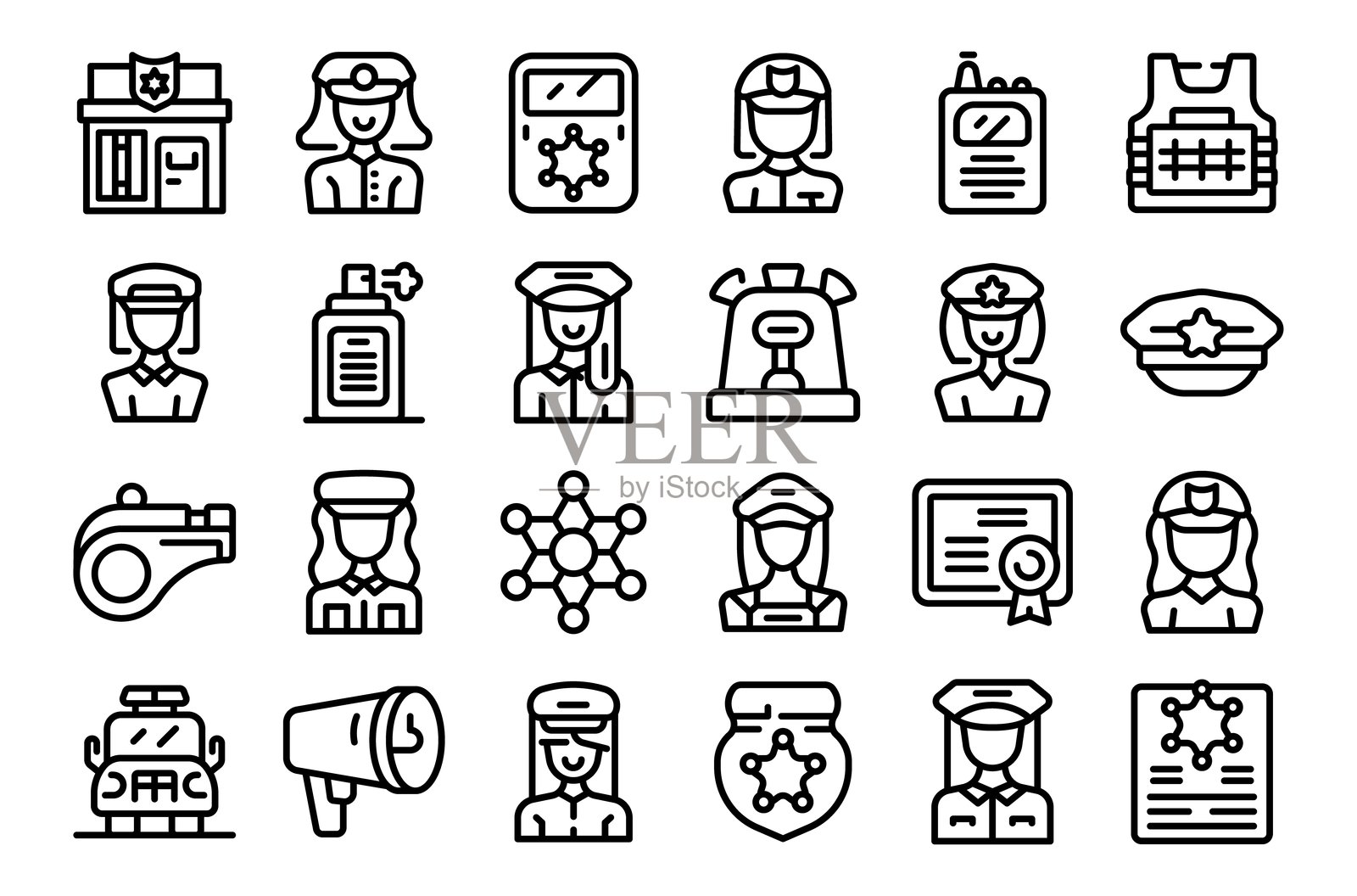 女警察图标轮廓矢量图：办公室警察插画图片素材