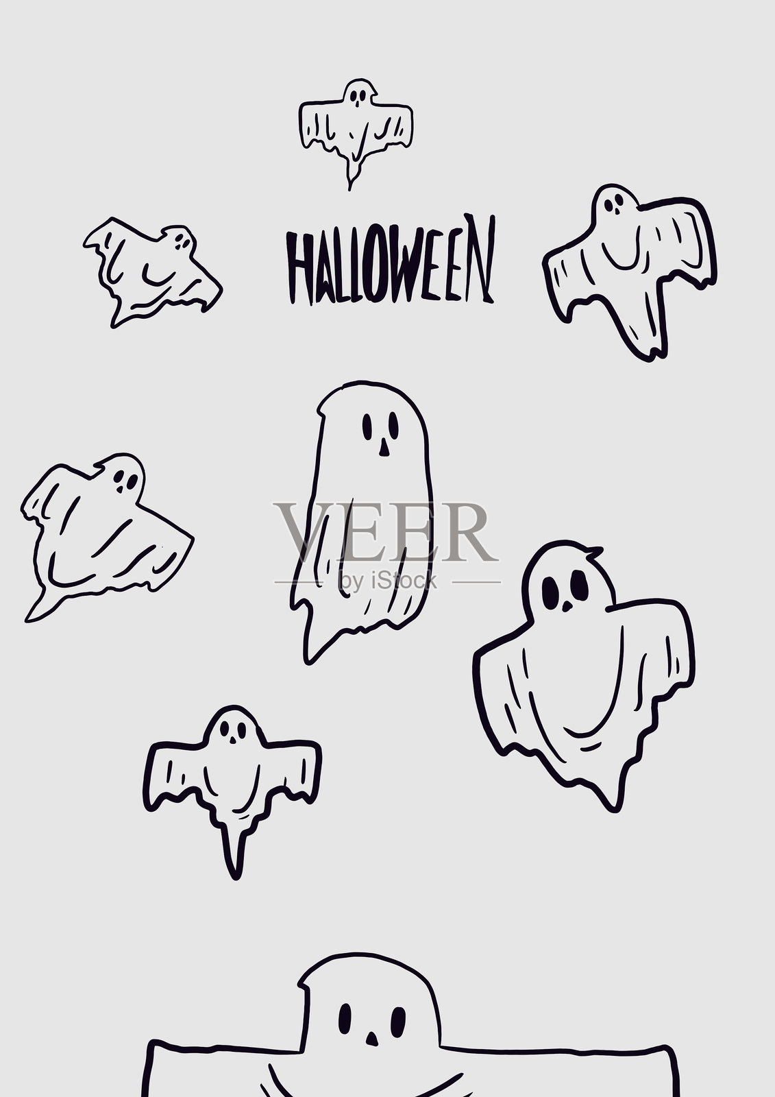 万圣节元素可爱的骷髅鬼魂设计，讨糖或捣蛋插画图片素材