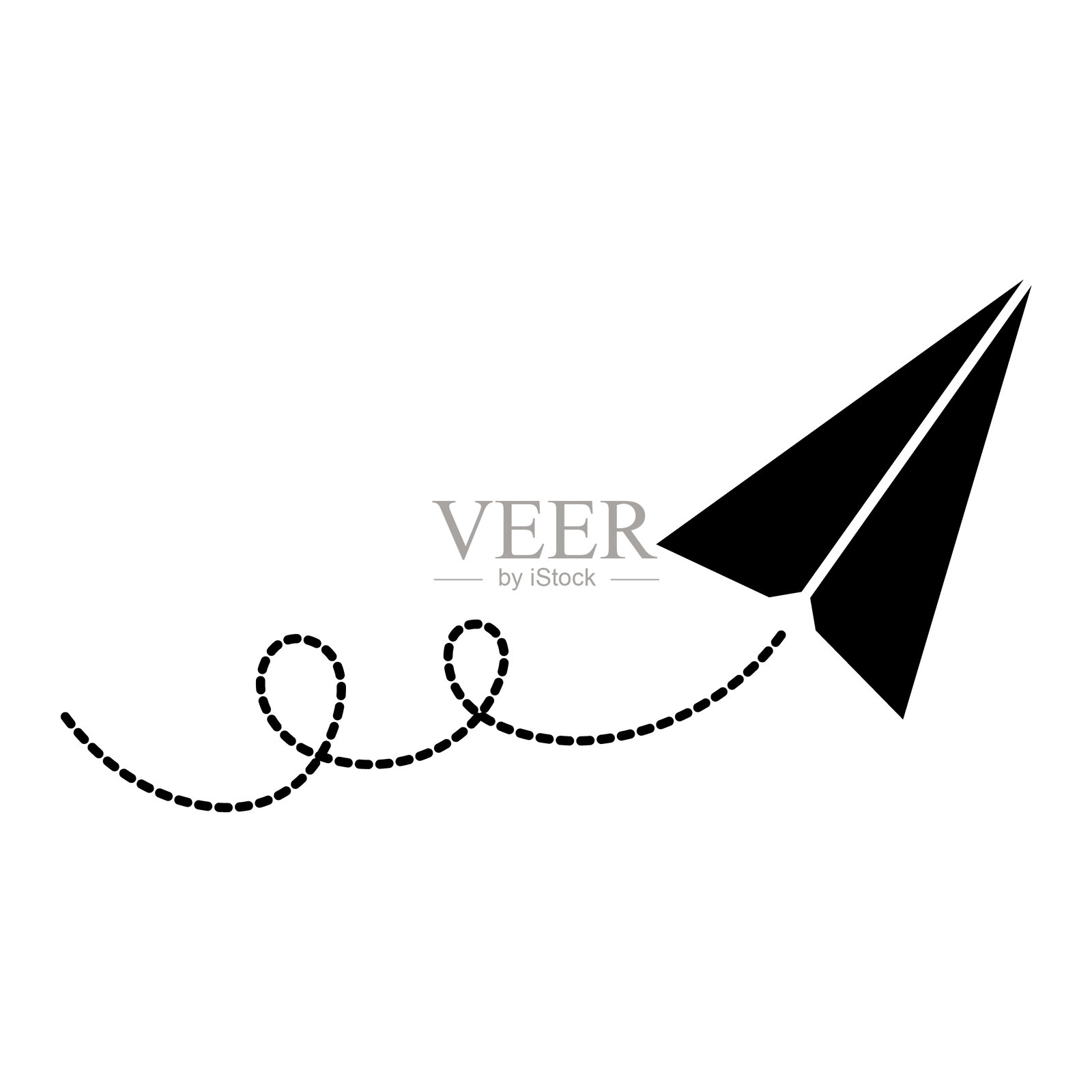 带虚线路径的纸飞机插画图片素材