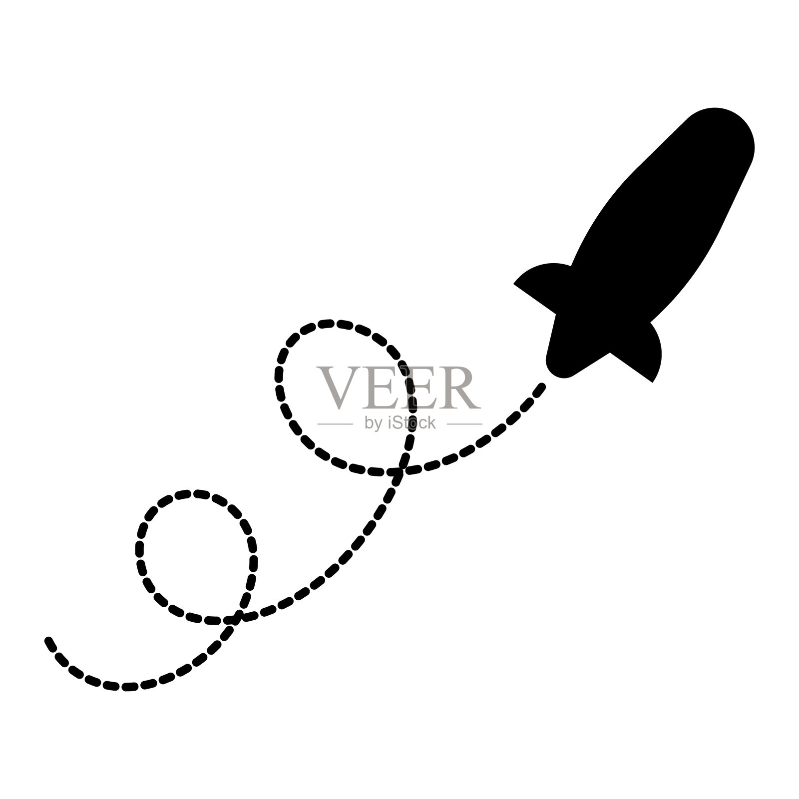 带起点的飞艇航线和虚线轨迹插画图片素材