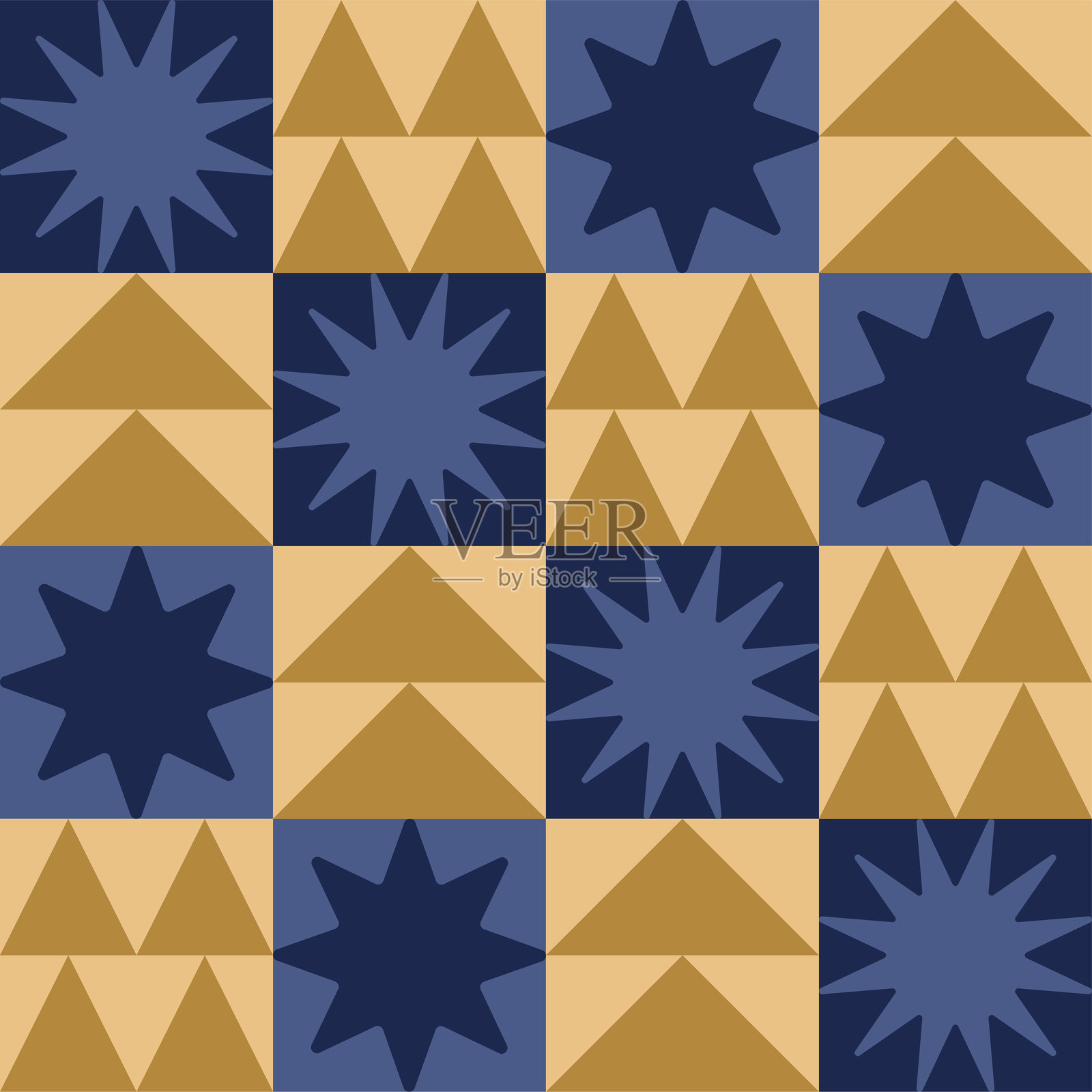 圣诞节无缝图案，包含蓝色和金色几何元素。插画图片素材