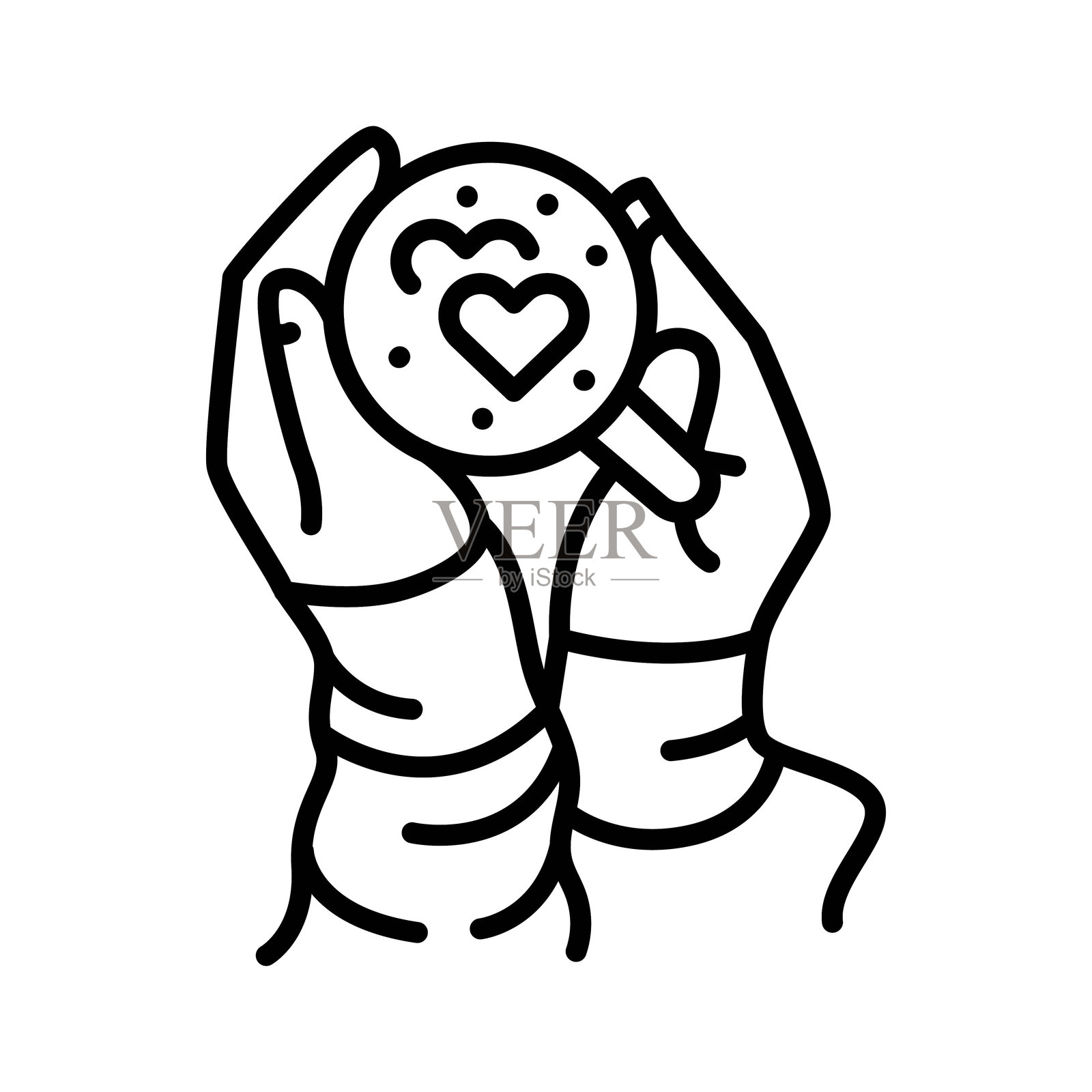 手握可可色杯子的线条图标。矢量插图插画图片素材