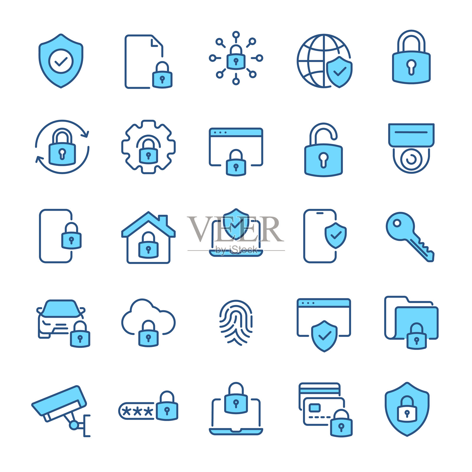 安全、保护细线图标集（可编辑描边）插画图片素材