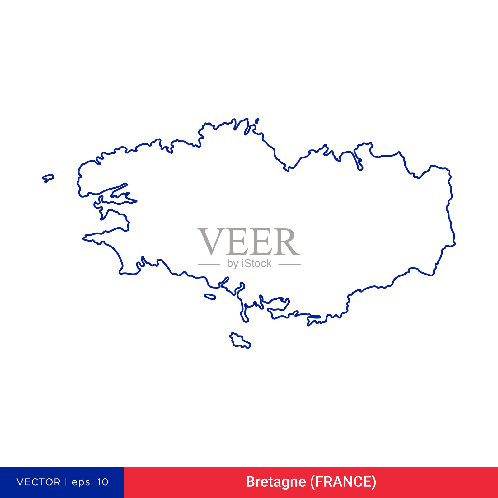 布列塔尼（Bretagne）地区轮廓地图 - 法国矢量插图设计模板。插画图片素材