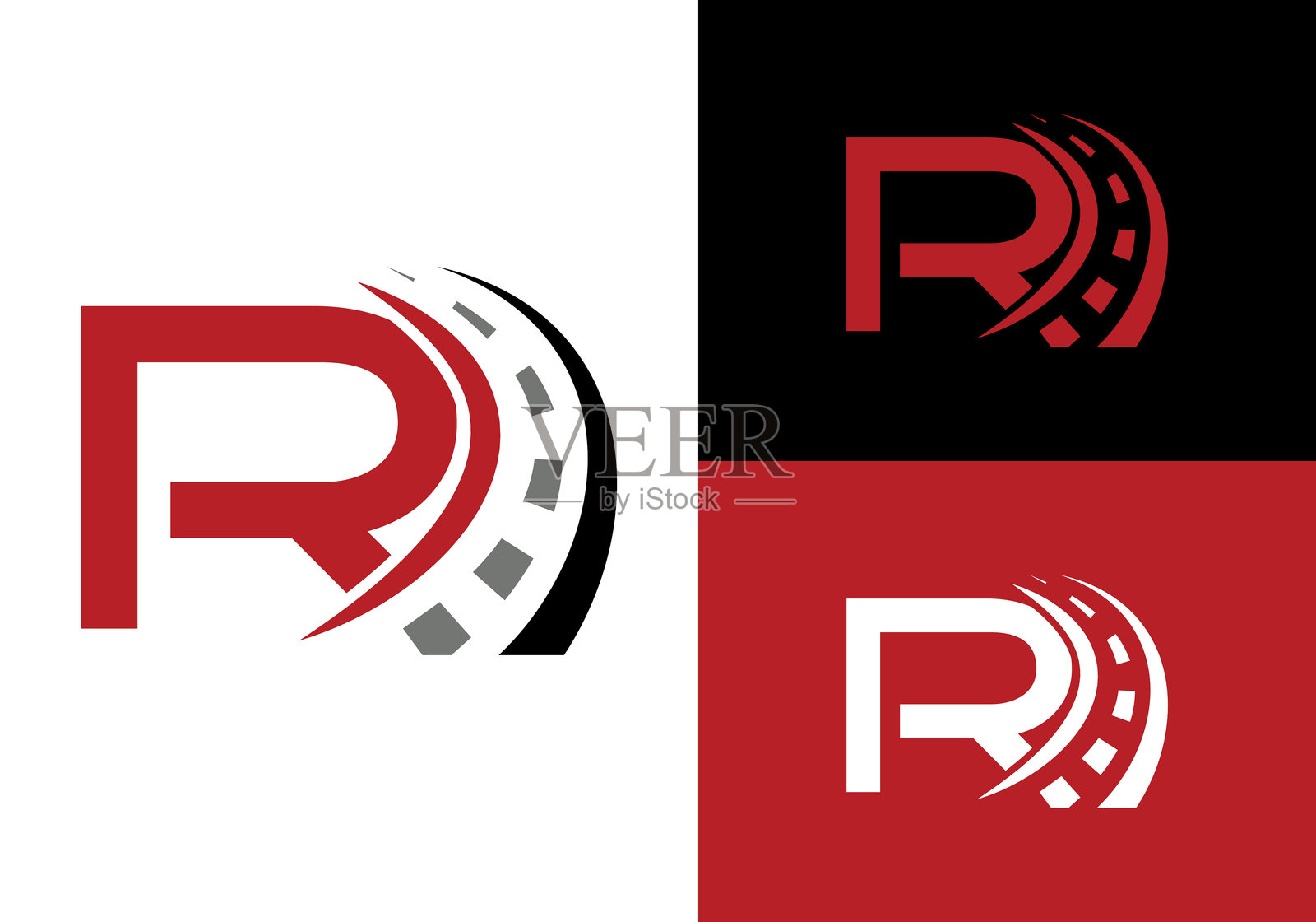 带字母R的道路标志logo设计。交通运输和交通标志符号插画图片素材