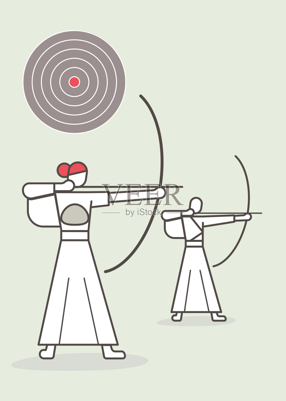 僧侣练习日式弓道插画图片素材