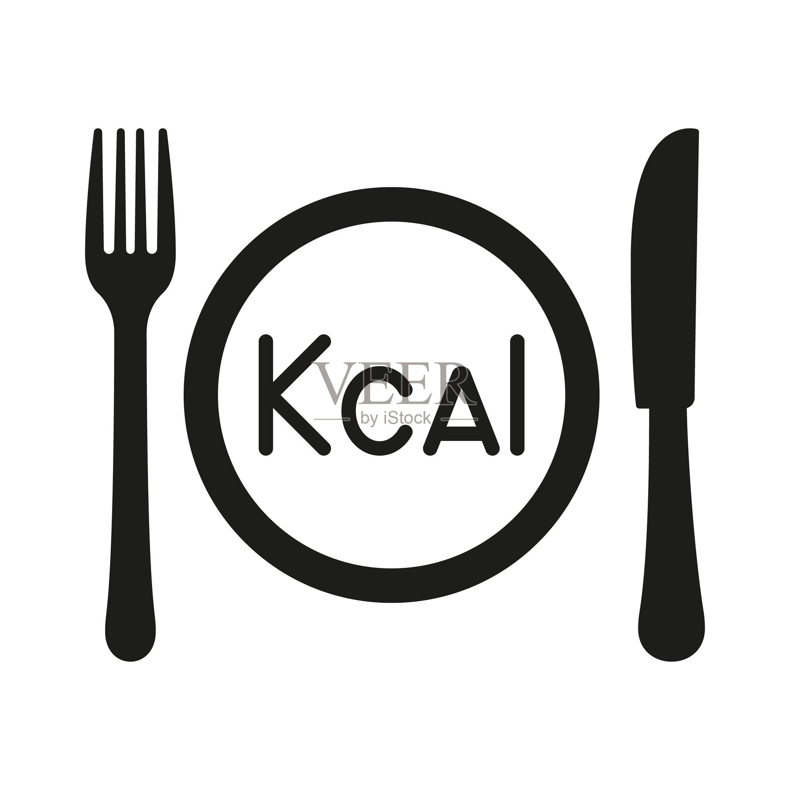 卡路里计数餐具轮廓图标，健康食品概念矢量素材插画图片素材