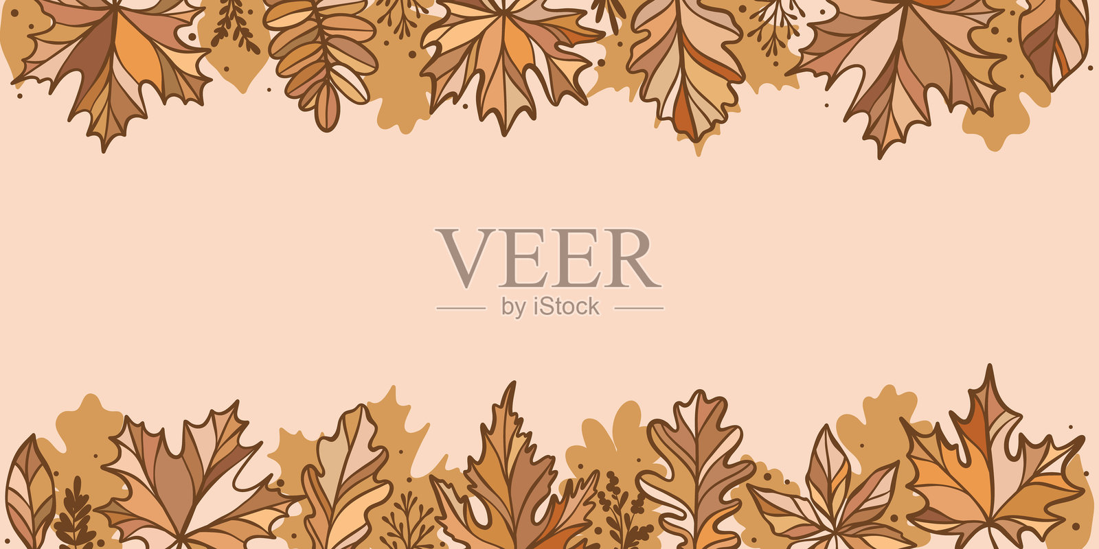 秋季落叶横幅设计，手绘叶子，温暖自然的棕色秋季色调，空白促销模板，矢量框架或边框插画图片素材