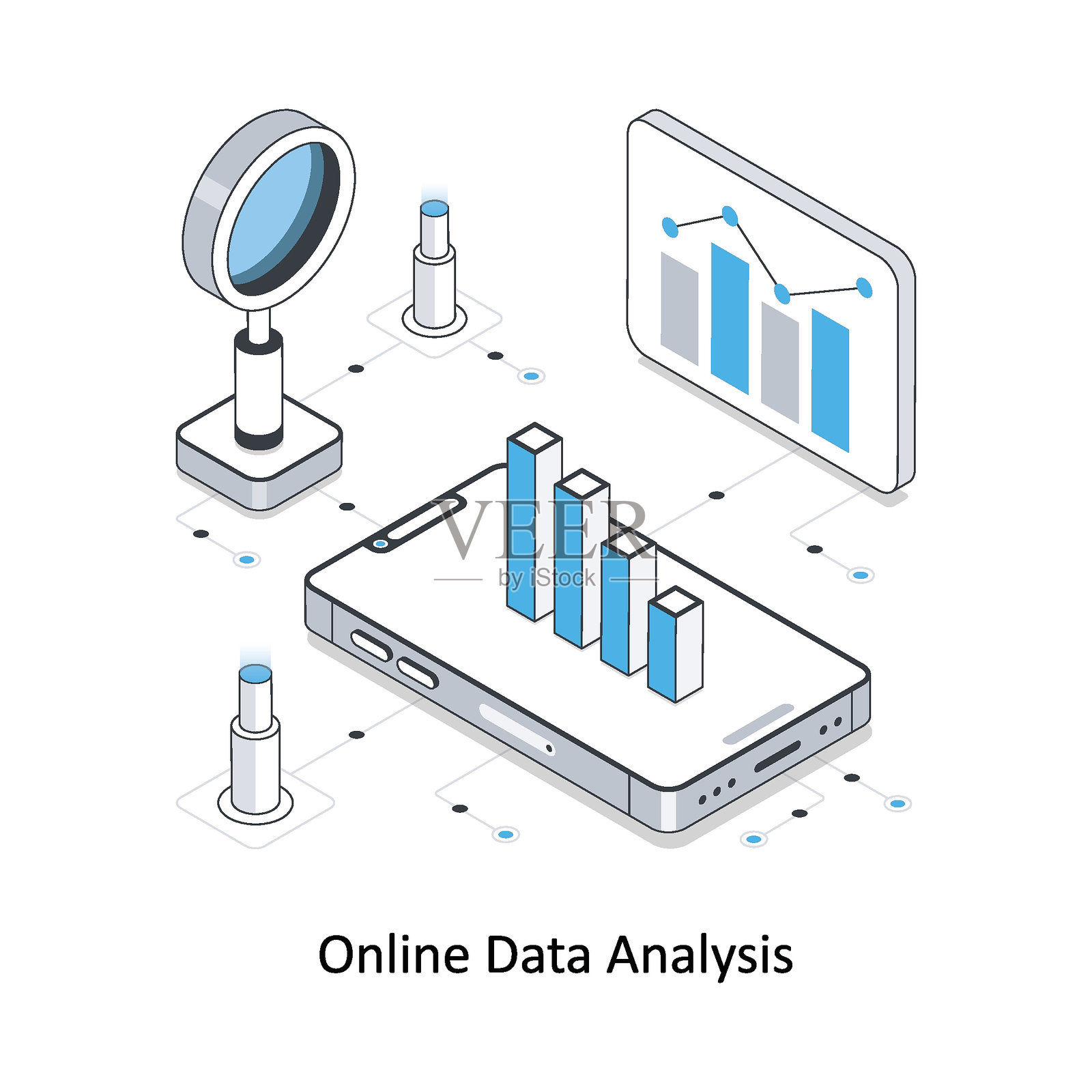 在线数据分析等距插图。EPS文件插图插画图片素材
