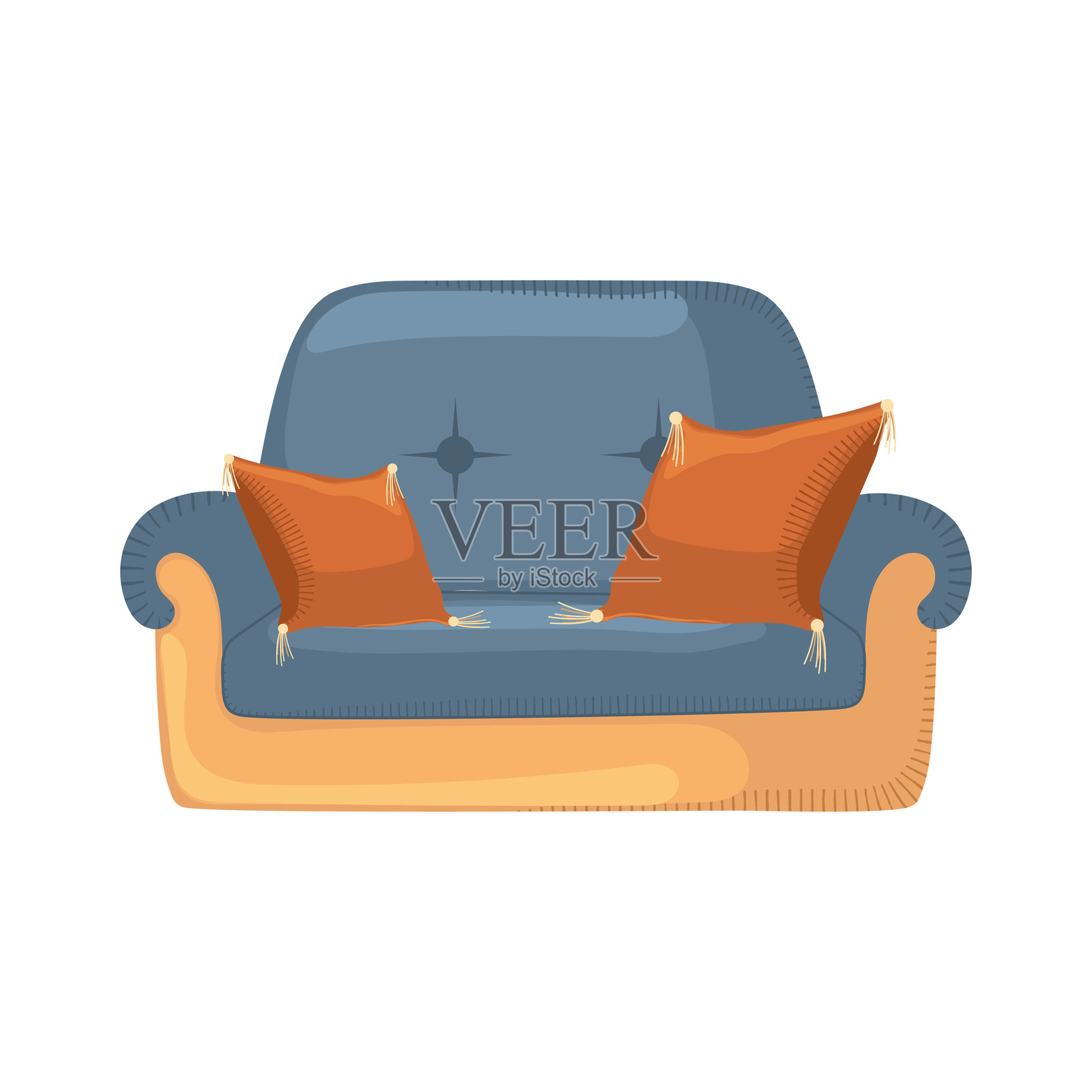 现代沙发与靠垫，矢量图插画图片素材