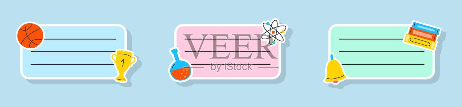 手绘风格的学校笔记本标签套装。矢量插图插画图片素材